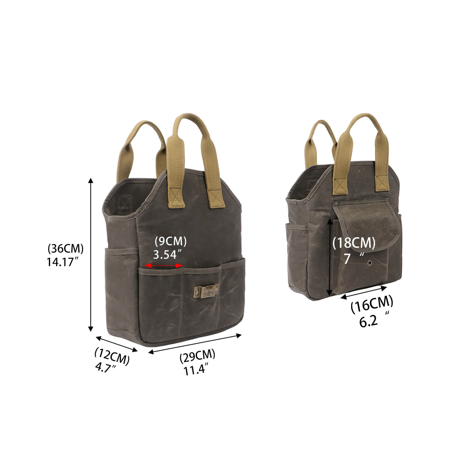 Tourbon Waxed Canvas Gardening Tools Storage Tote Bag