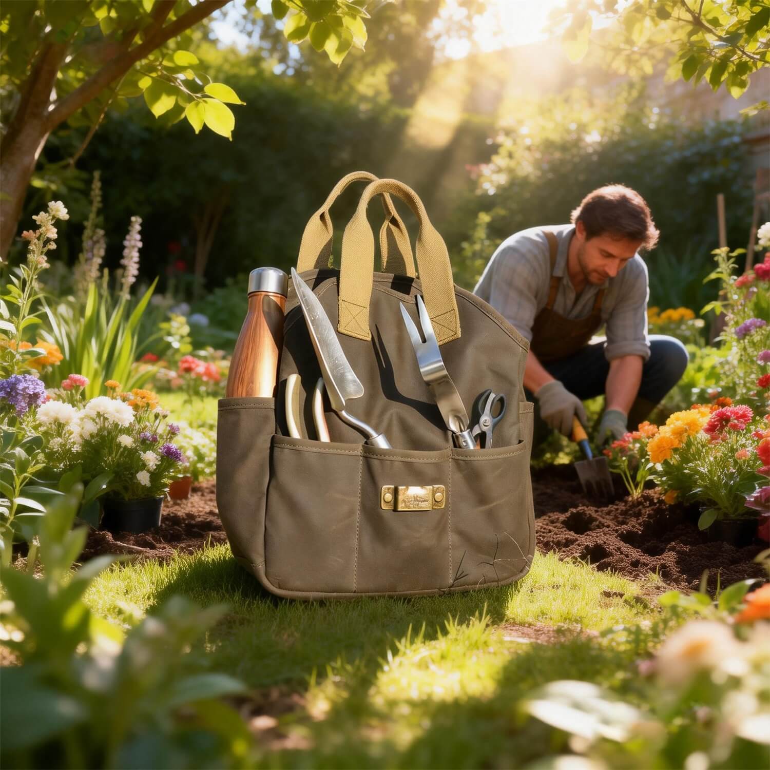 Tourbon Waxed Canvas Gardening Tools Storage Tote Bag
