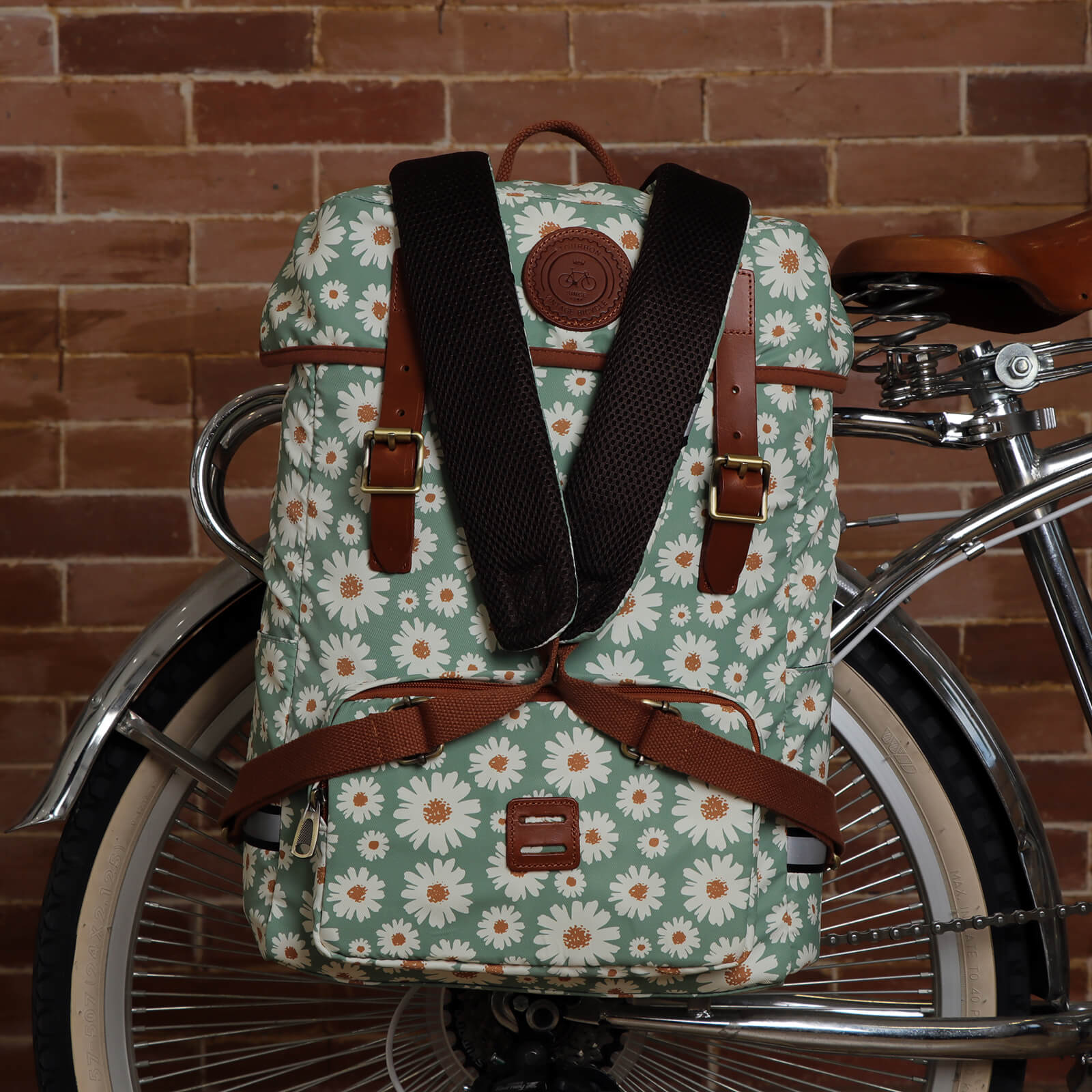 TOURBON Canvas Leather Backpack Pannier for Bicycle Rear Rack, 15 inches Laptop Bag