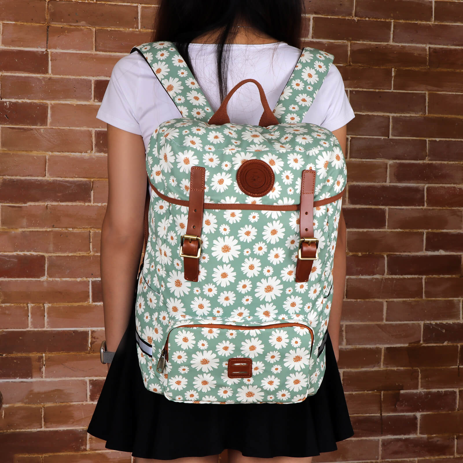 TOURBON Canvas Leather Backpack Pannier for Bicycle Rear Rack, 15 inches Laptop Bag