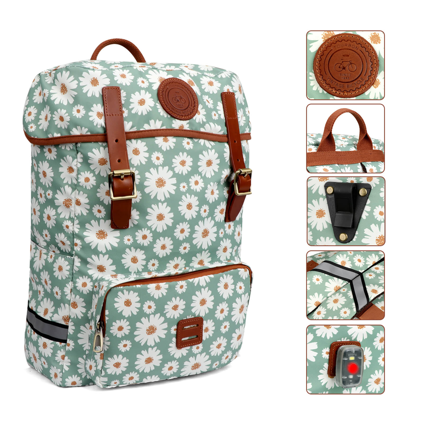 TOURBON Canvas Leather Backpack Pannier for Bicycle Rear Rack, 15 inches Laptop Bag