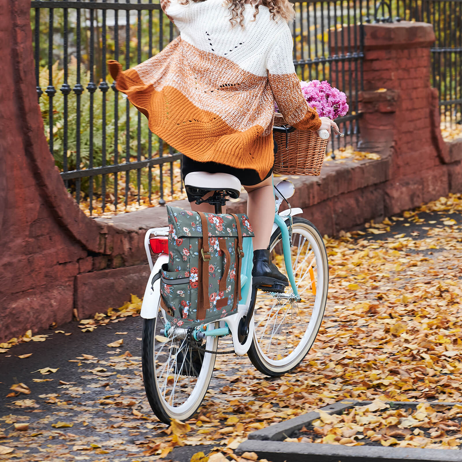 TOURBON Waterproof Canvas Bike Laptop Pannier Backpack