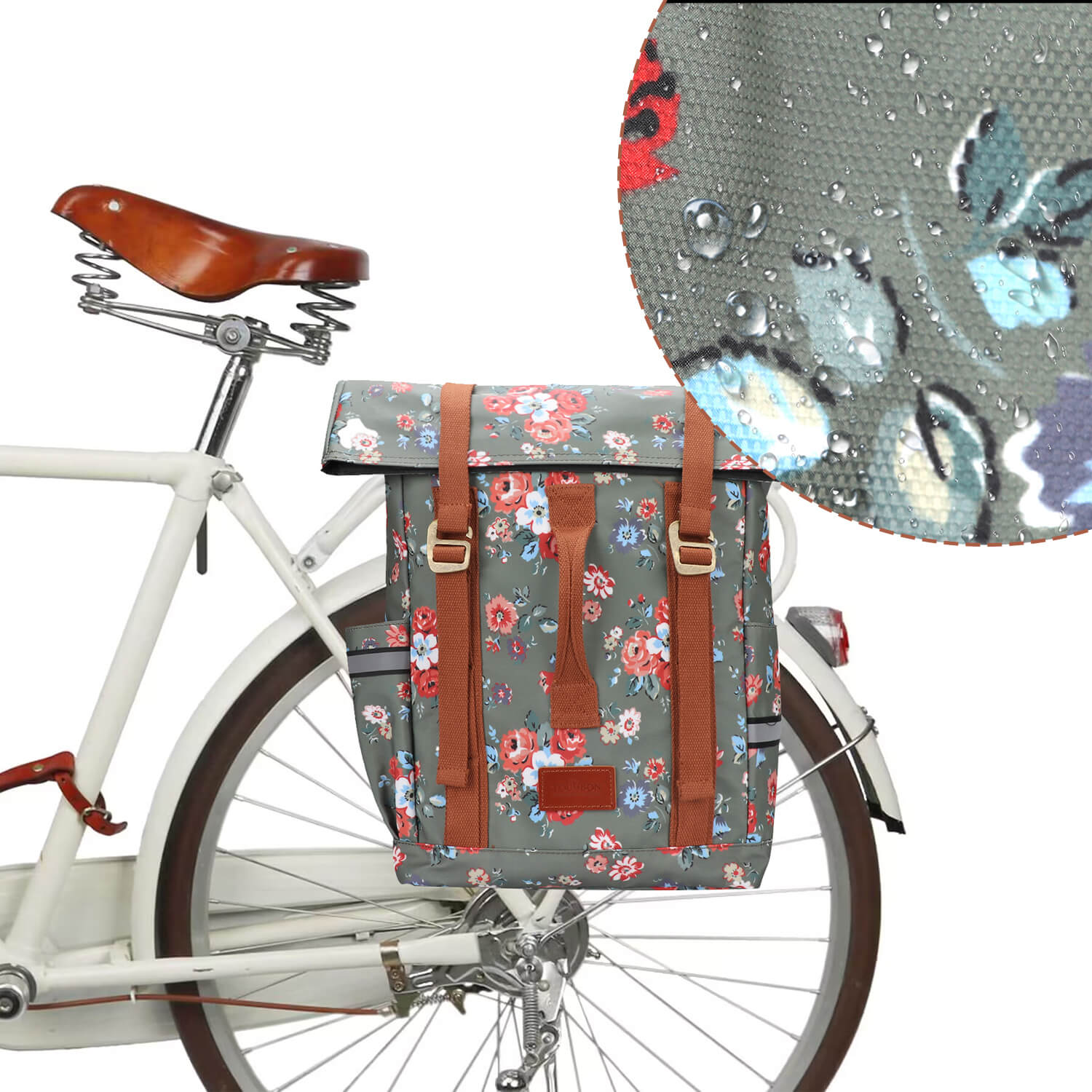 TOURBON Waterproof Canvas Bike Laptop Pannier Backpack