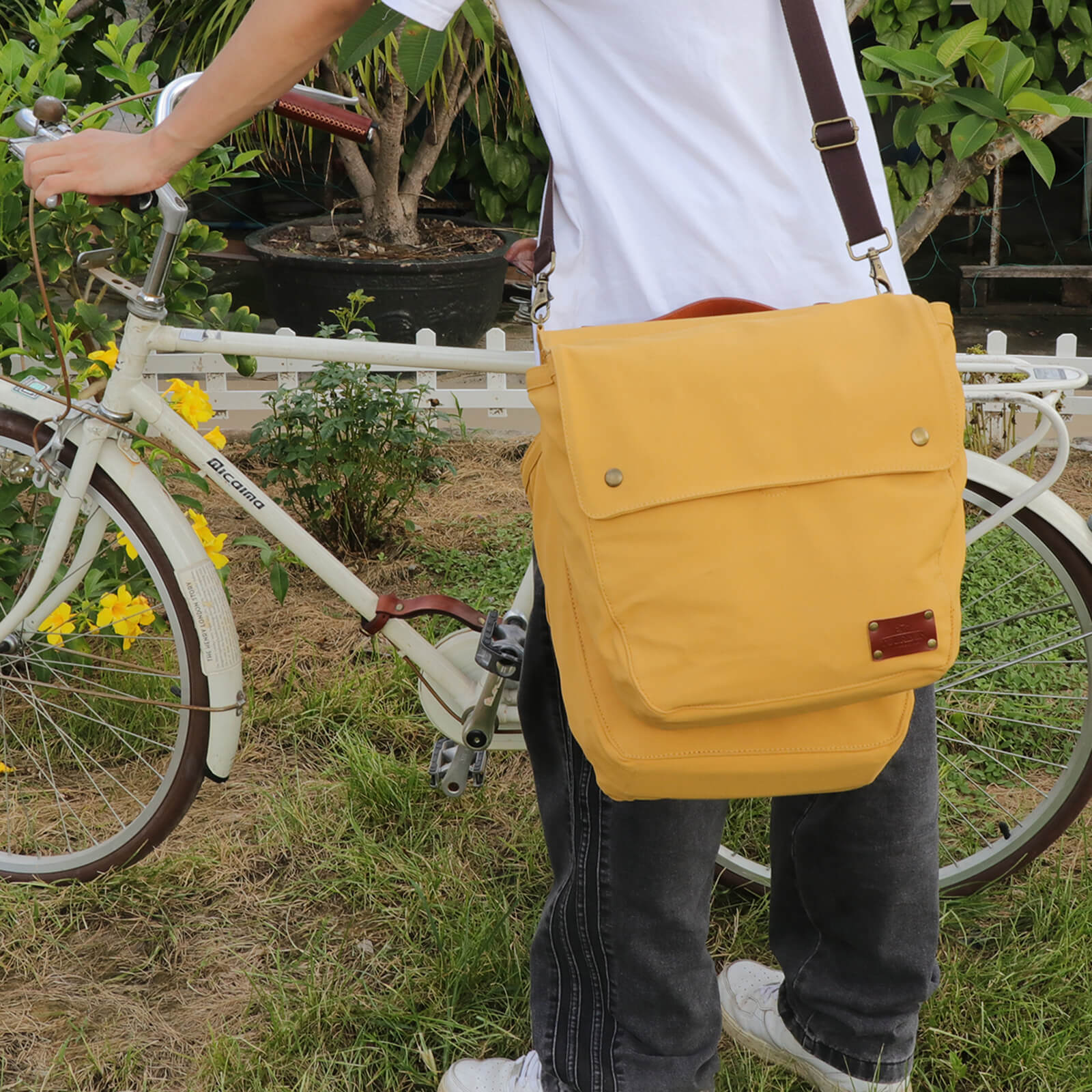 TOURBON Canvas Cycling Bicycle Bike Pannier Rear Seat Bag