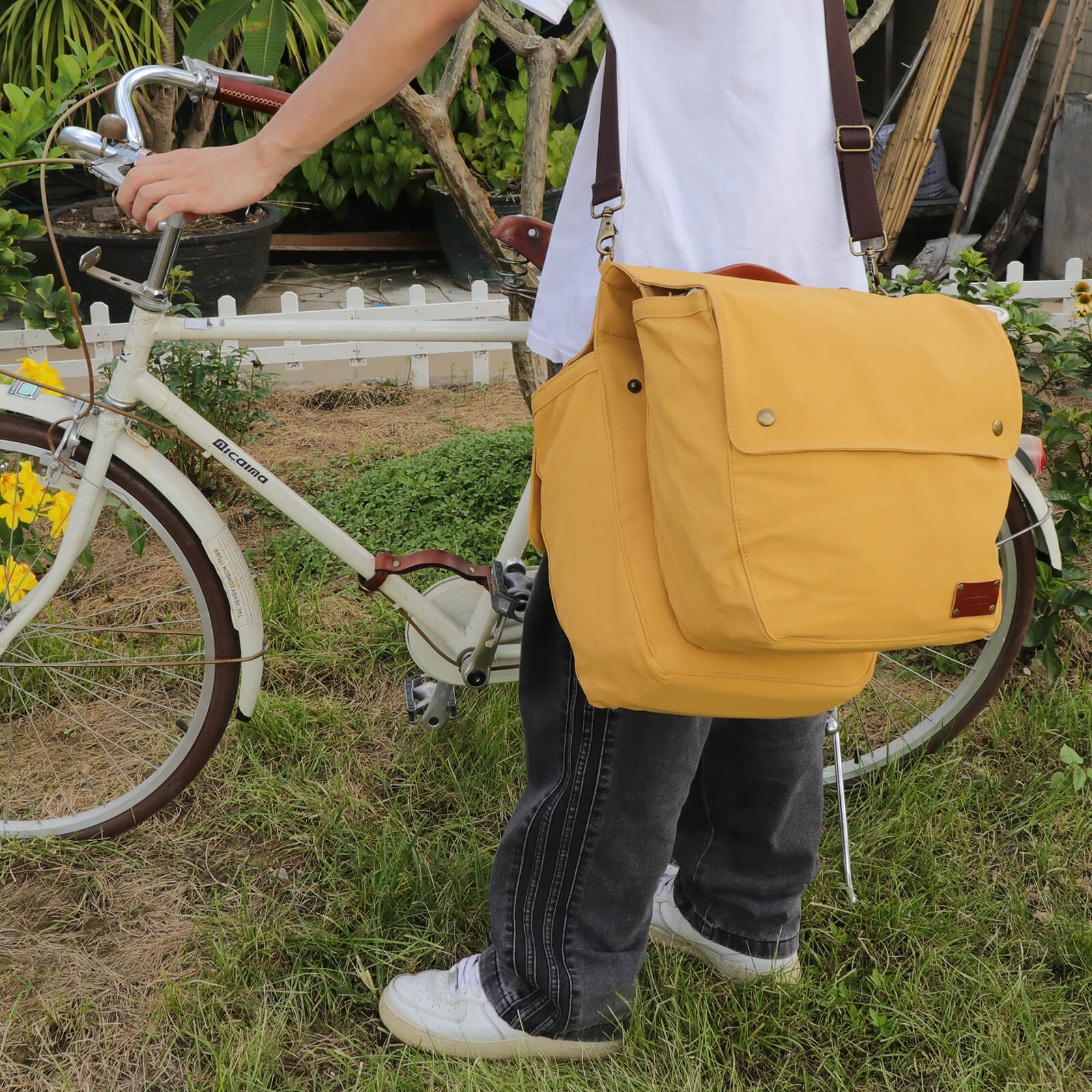 TOURBON Canvas Cycling Bicycle Bike Pannier Rear Seat Bag