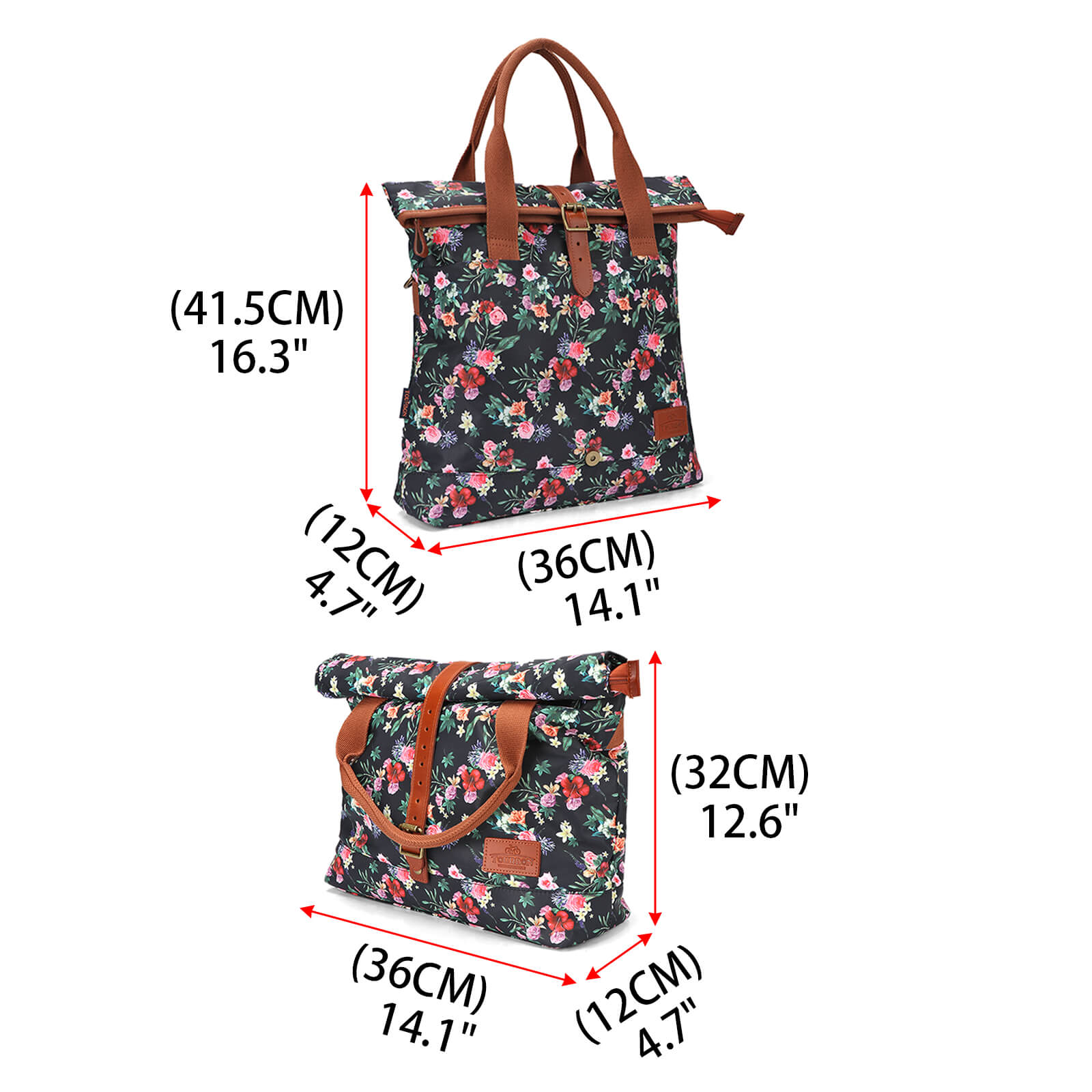 TOURBON Canvas and Leather Roll-top Clip-On Bicycle Panniers Women