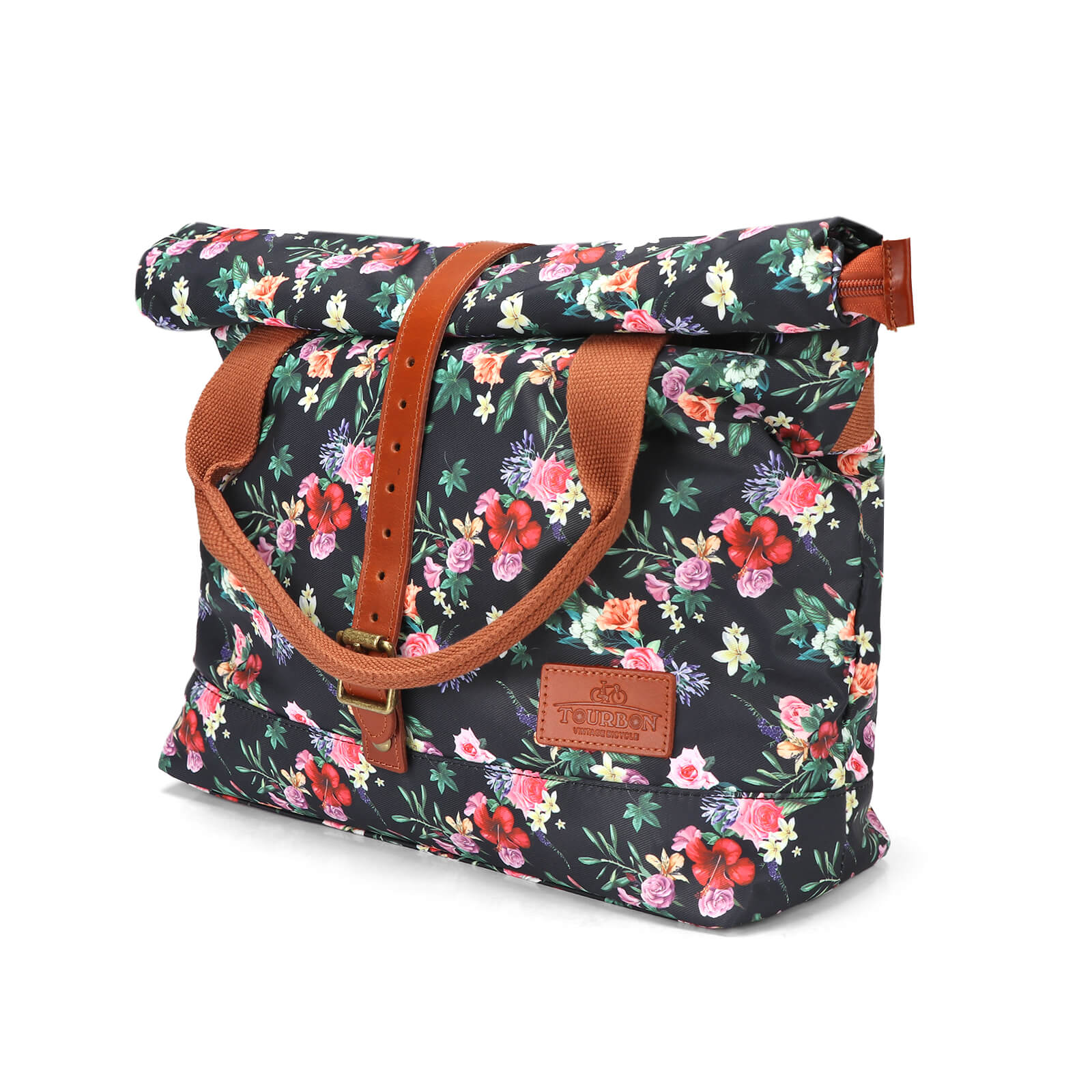 TOURBON Canvas and Leather Roll-top Clip-On Bicycle Panniers Women