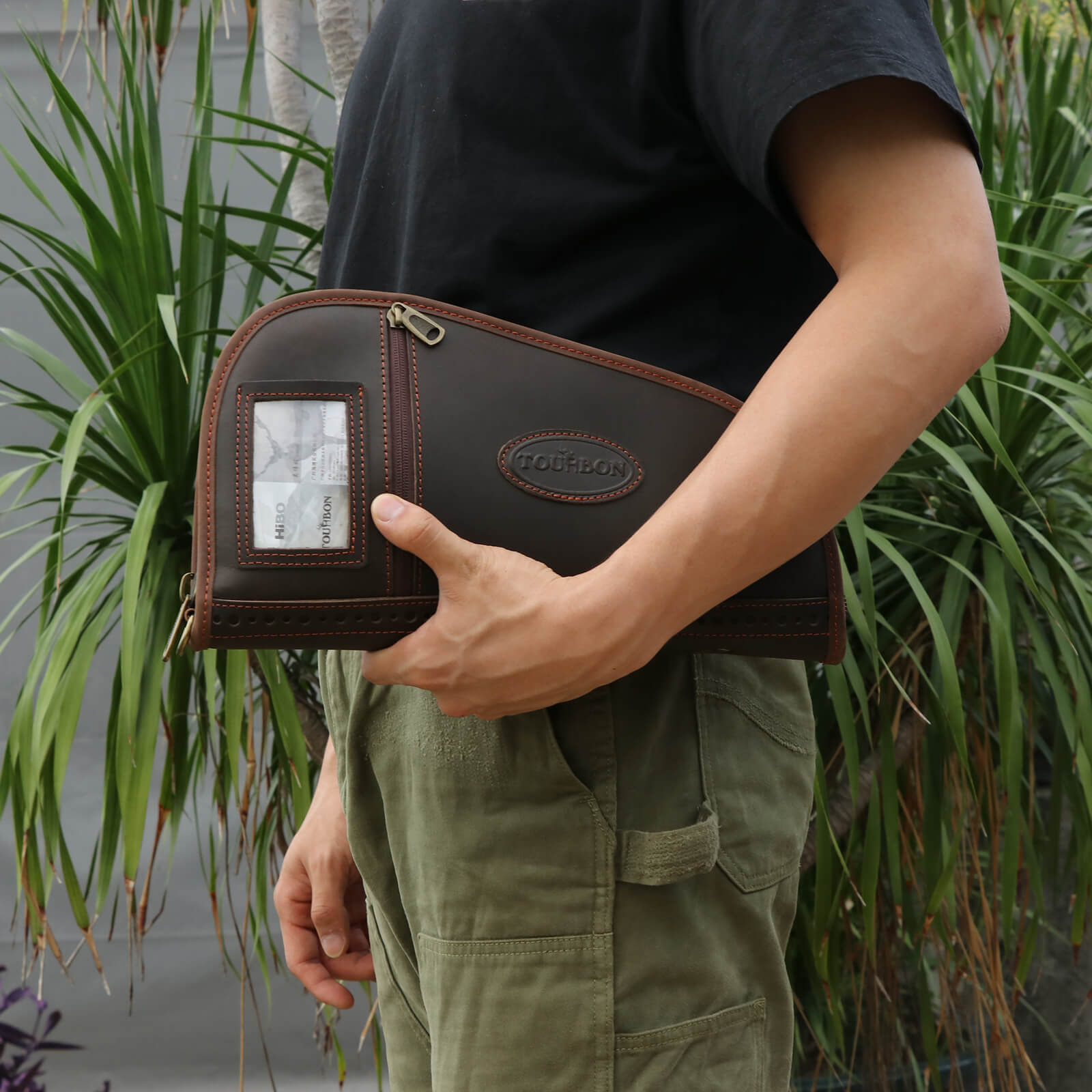 TOURBON Genuine Leather Hunting Bag Fleece Lined Brown