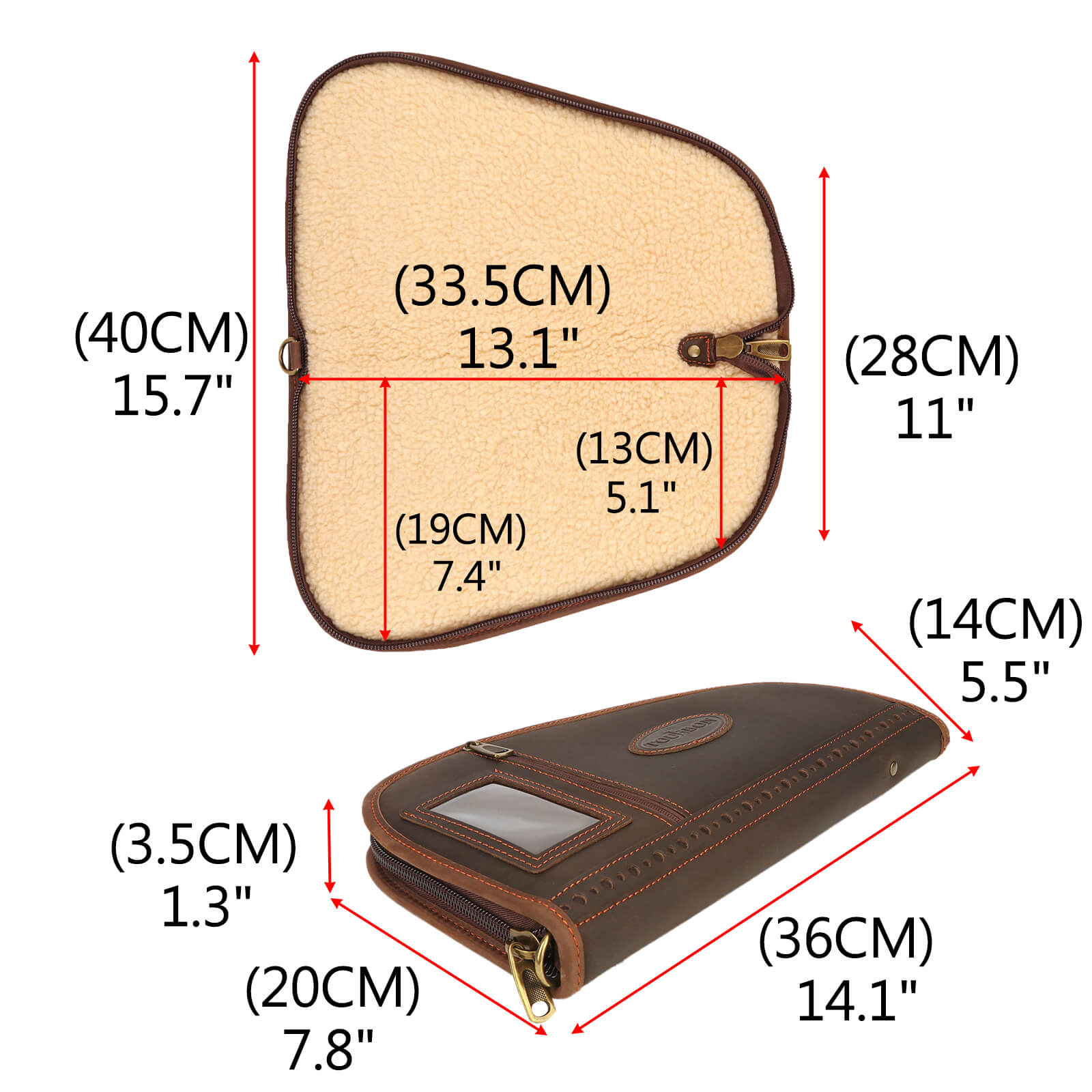 TOURBON Genuine Leather Hunting Bag Fleece Lined Brown