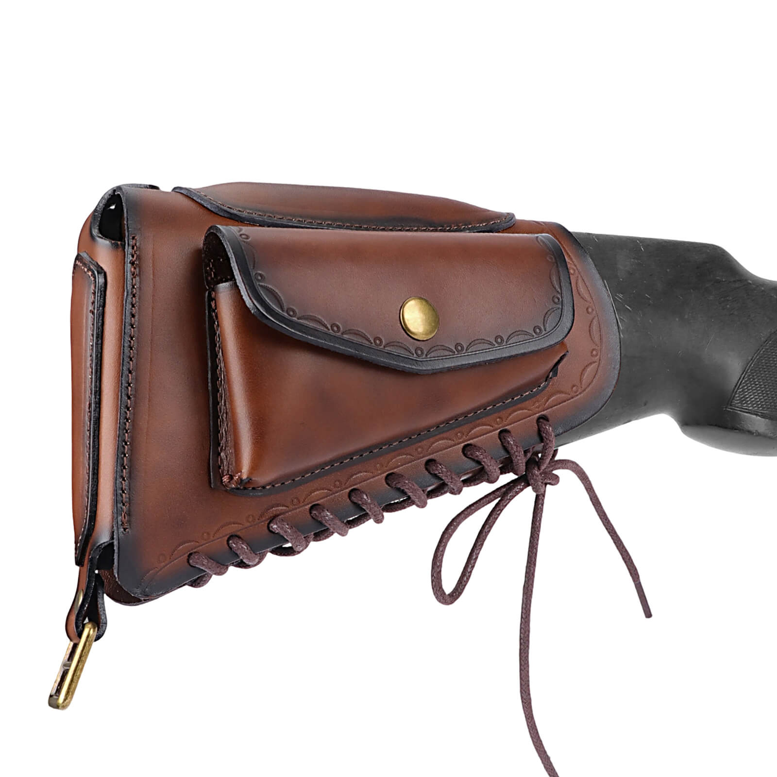 TOURBON Vintage Leather No Drill Cheek Rest with Pouch