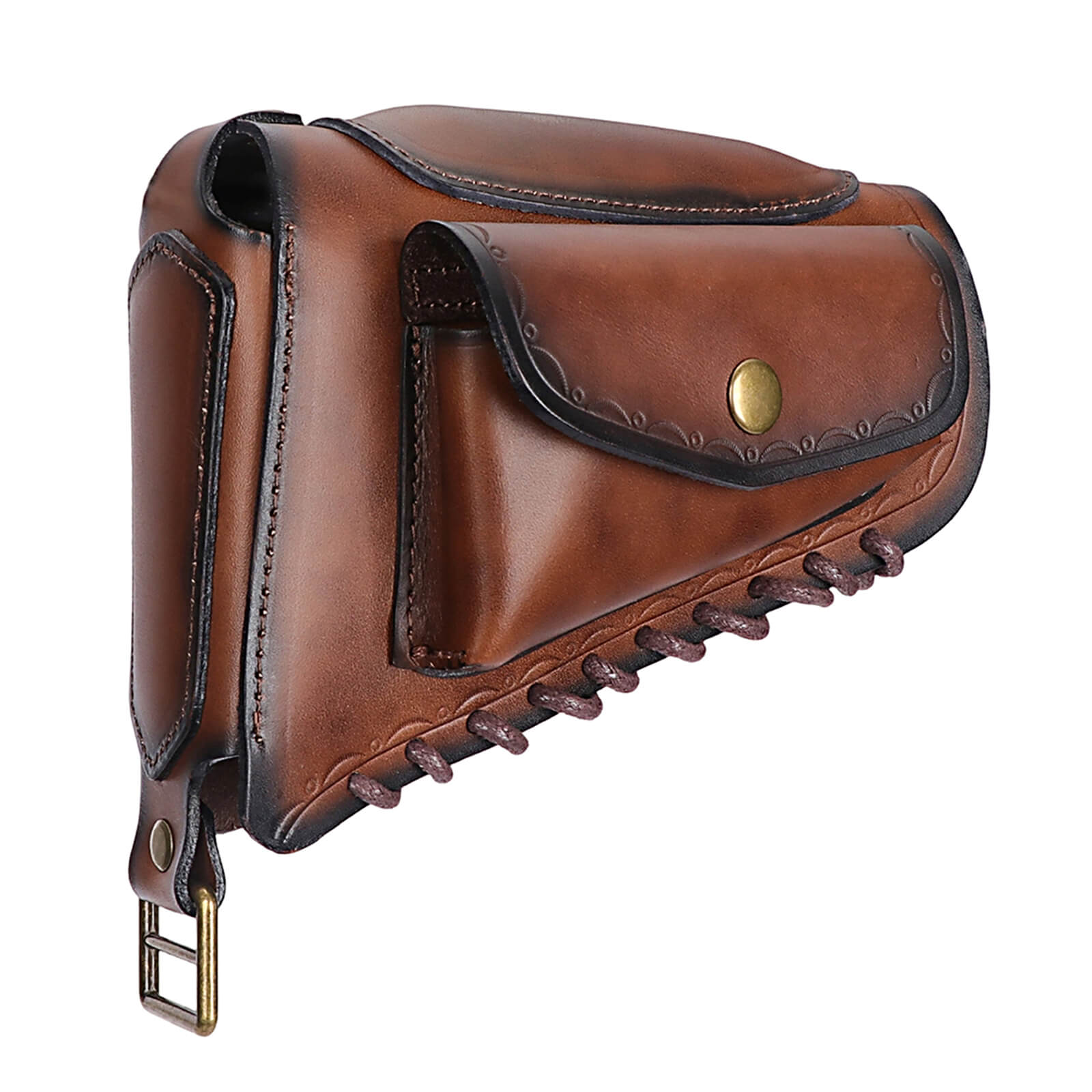 TOURBON Vintage Leather No Drill Cheek Rest with Pouch