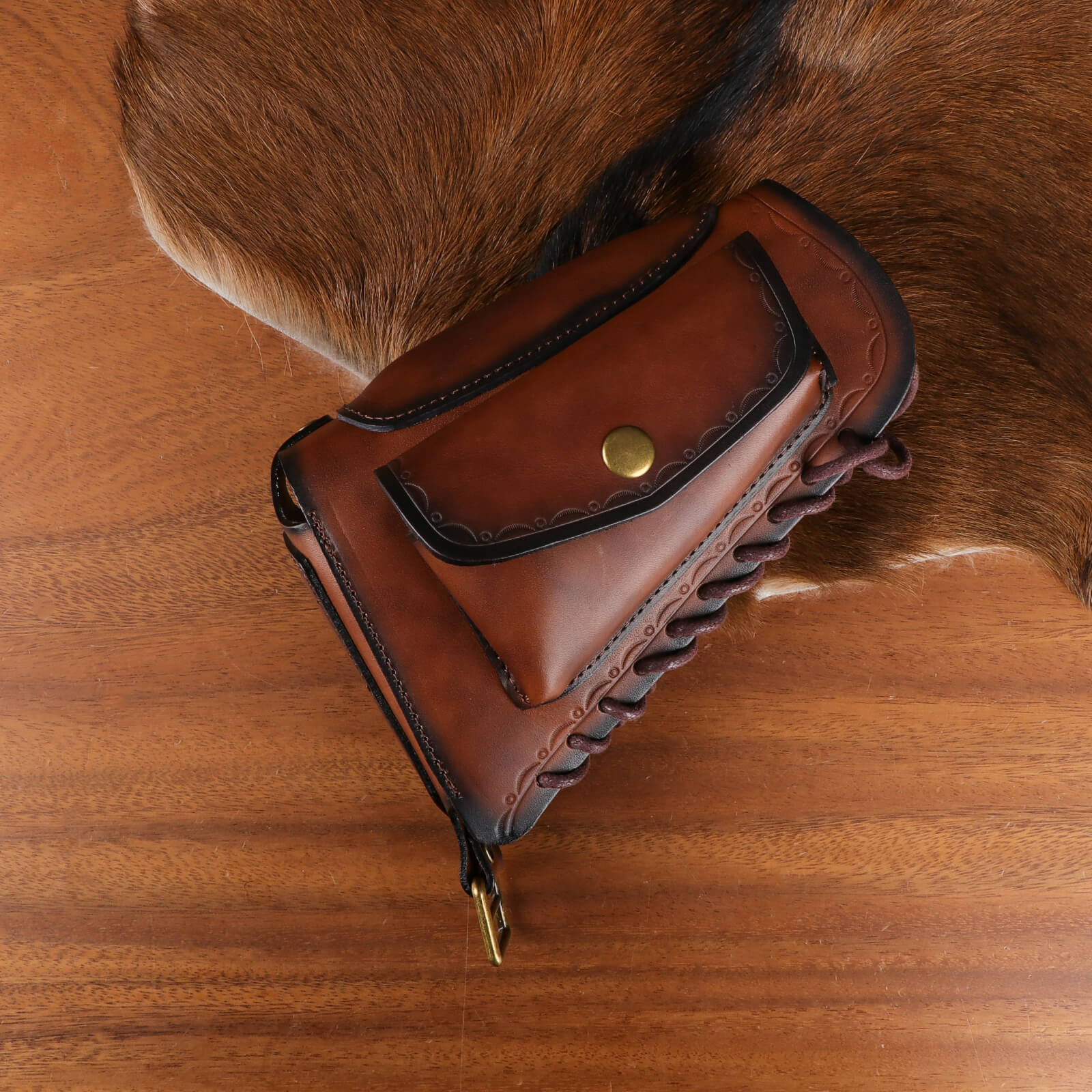 TOURBON Vintage Leather No Drill Cheek Rest with Pouch