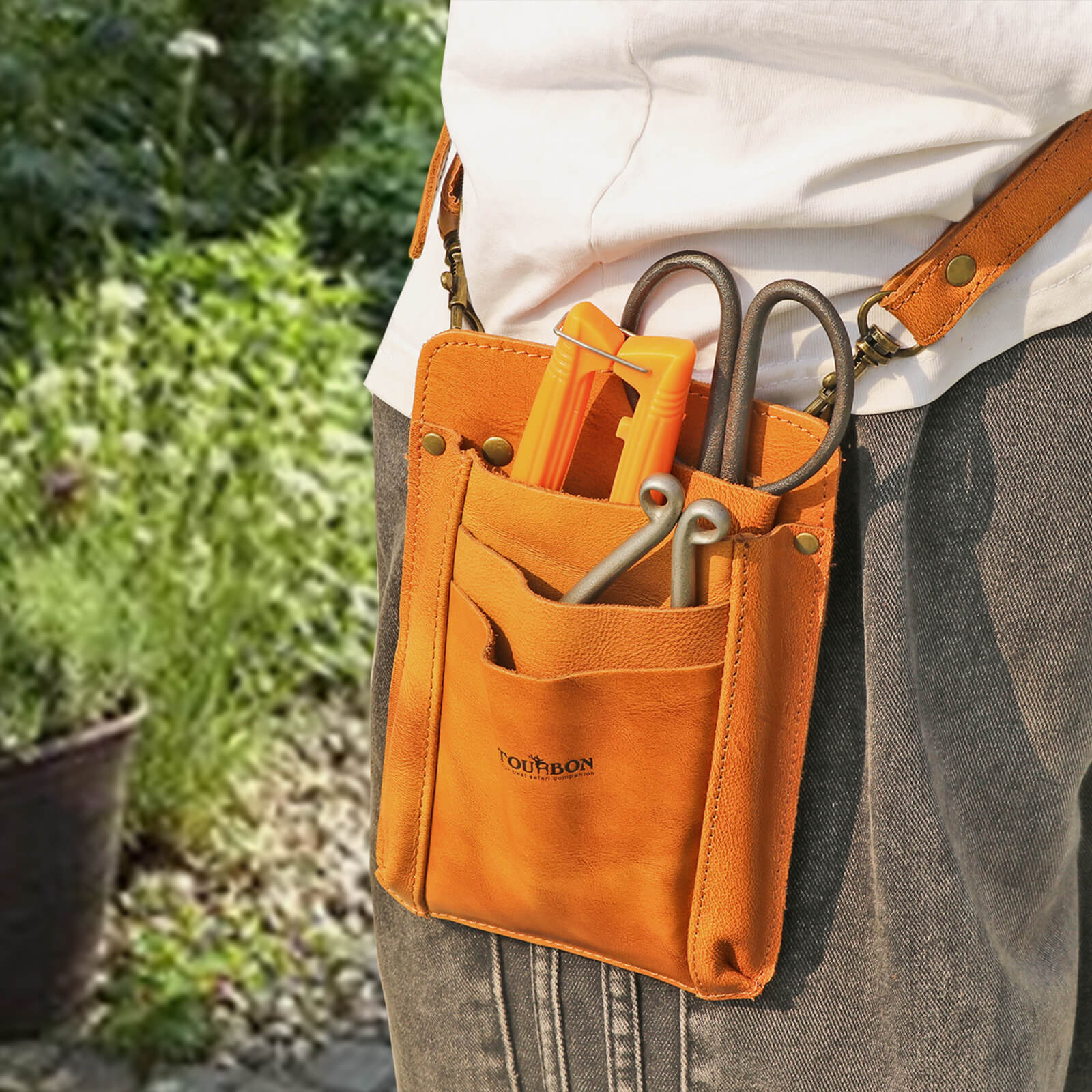 Tourbon Leather Florist Tool Waist Pouch Belt Garden Shoulder Crossbody Tools Bag