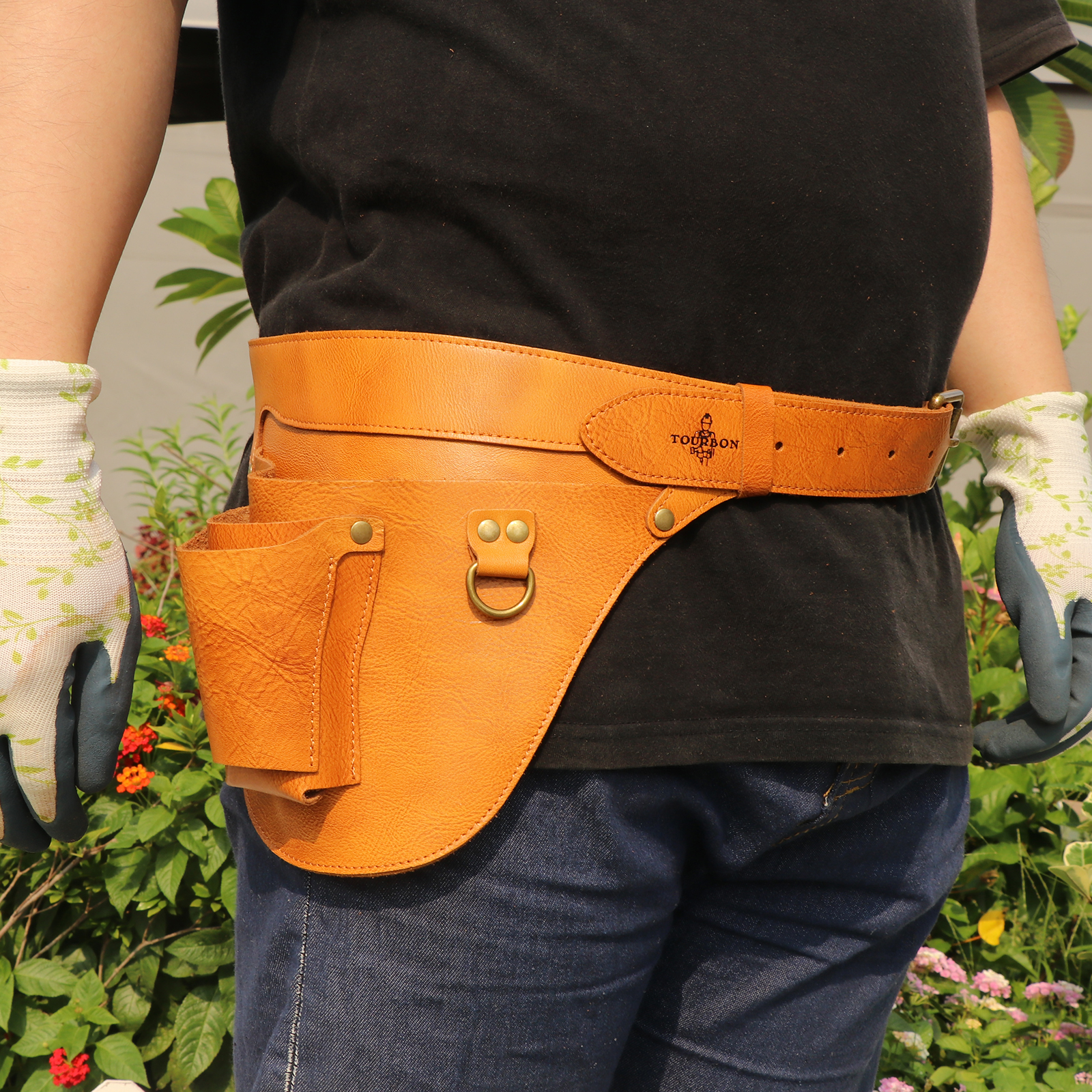 Tourbon Tool Belt Bag Gardener Farmer Leather Pouch 