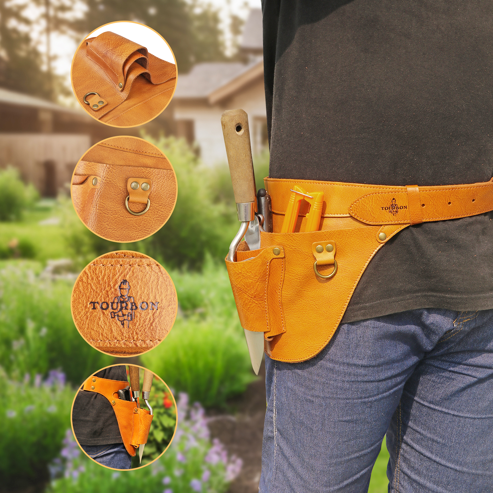 Tourbon Tool Belt Bag Gardener Farmer Leather Pouch 