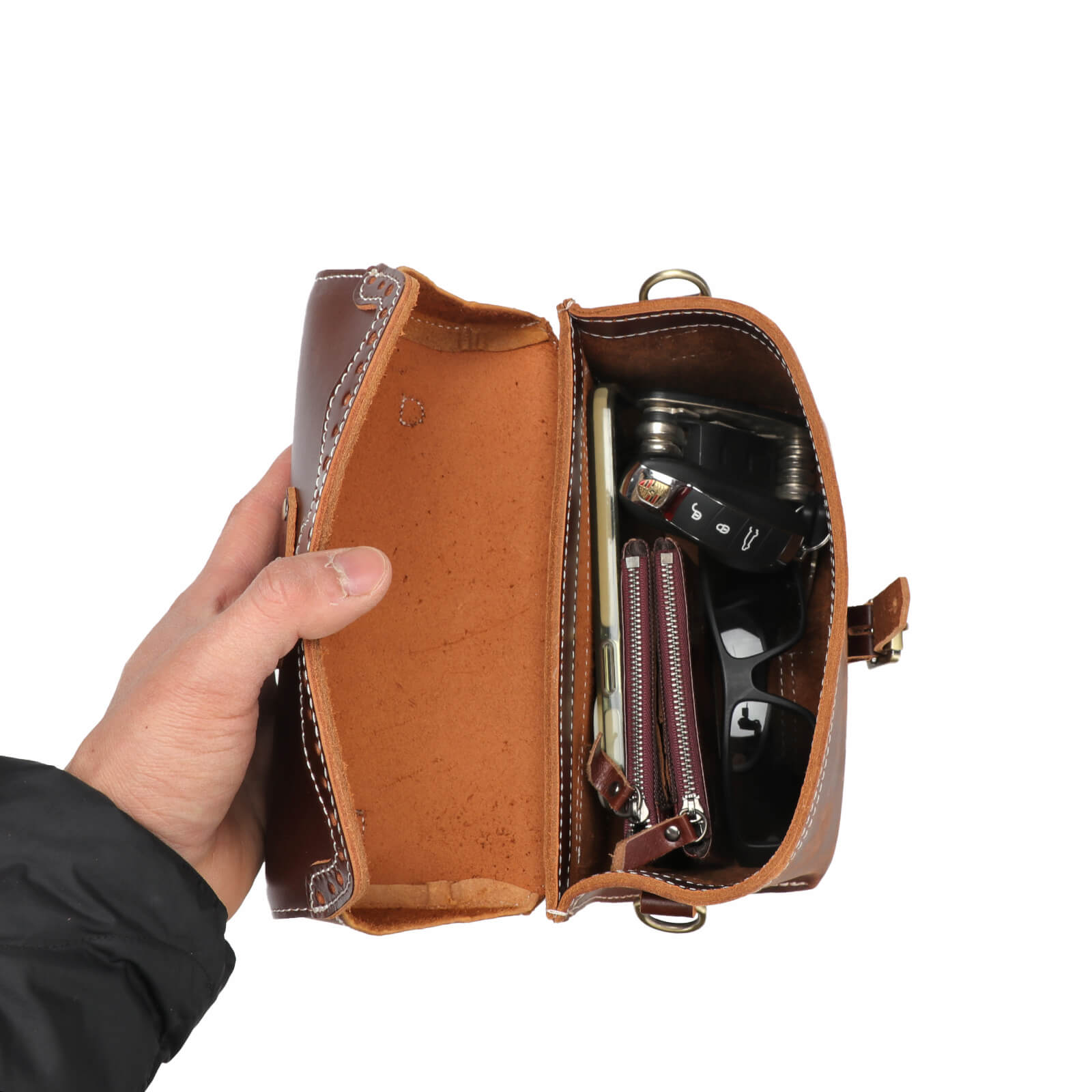 TOURBON Leather Bike Handlebar Bag Motorcycle Saddle Bags