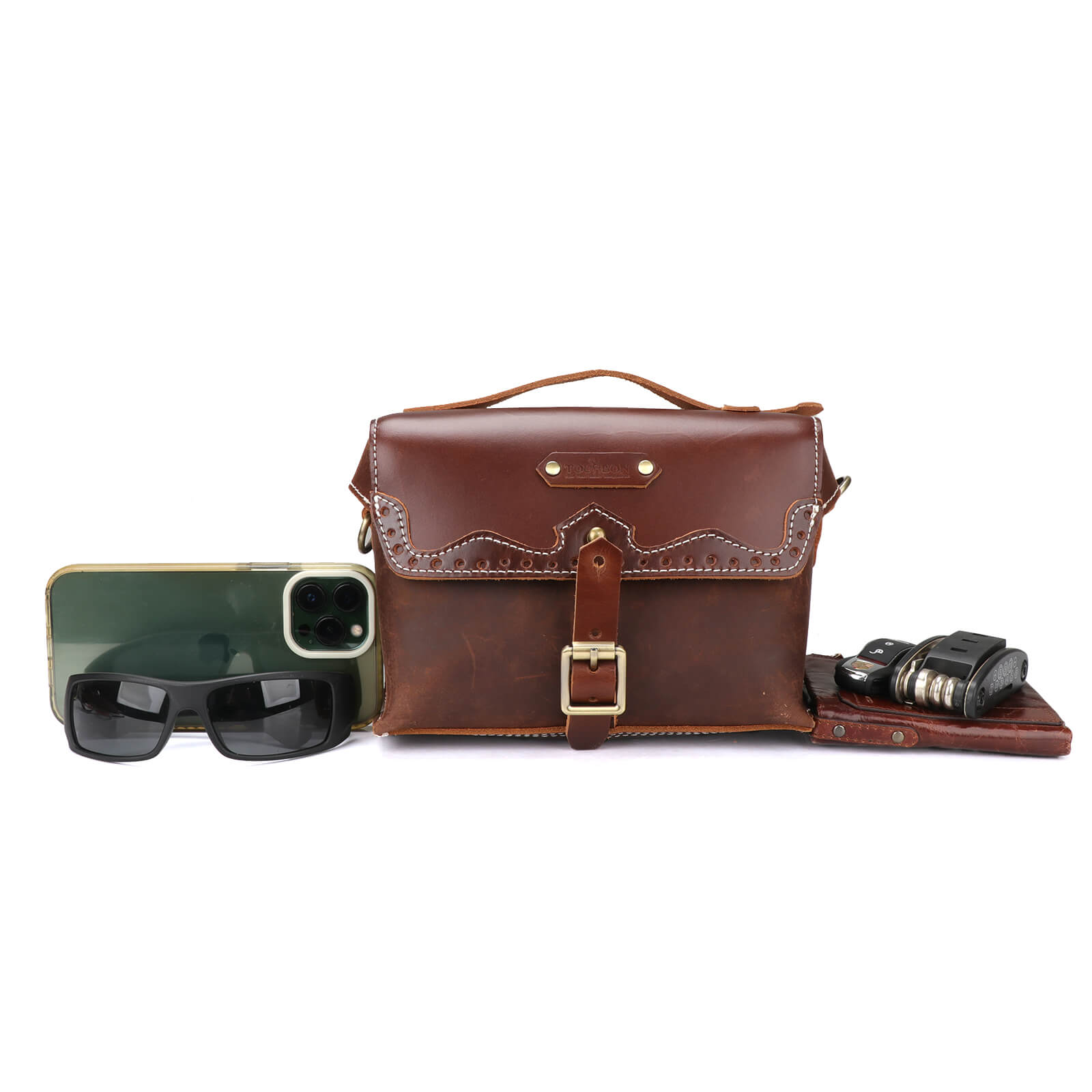 TOURBON Leather Bike Handlebar Bag Motorcycle Saddle Bags