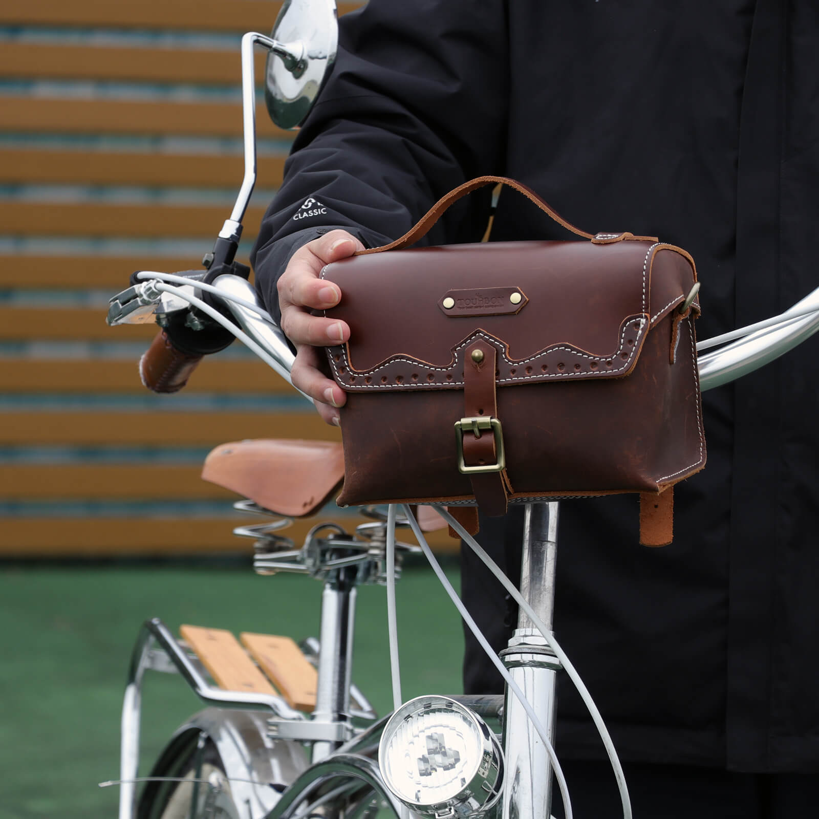 TOURBON Leather Bike Handlebar Bag Motorcycle Saddle Bags