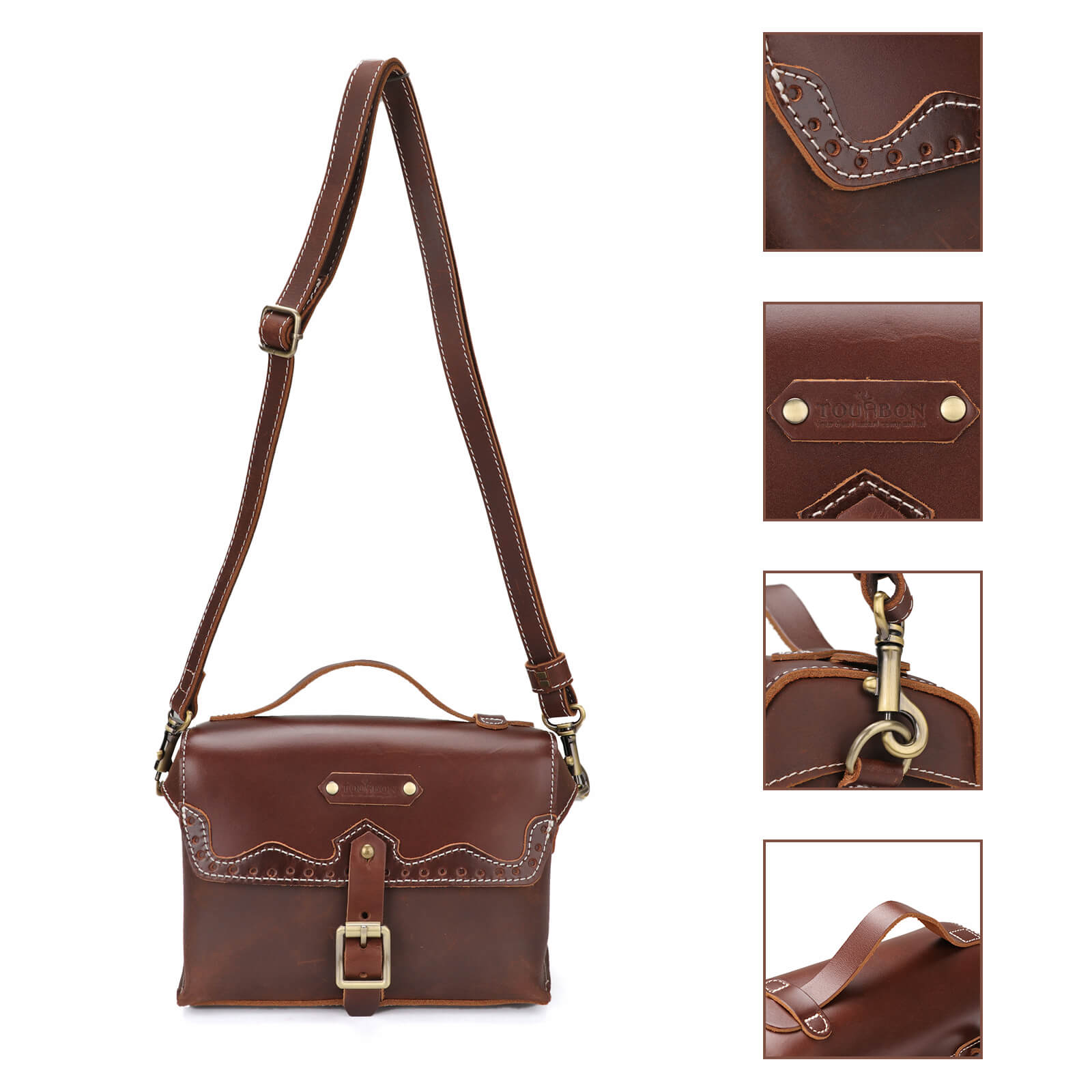 TOURBON Leather Bike Handlebar Bag Motorcycle Saddle Bags