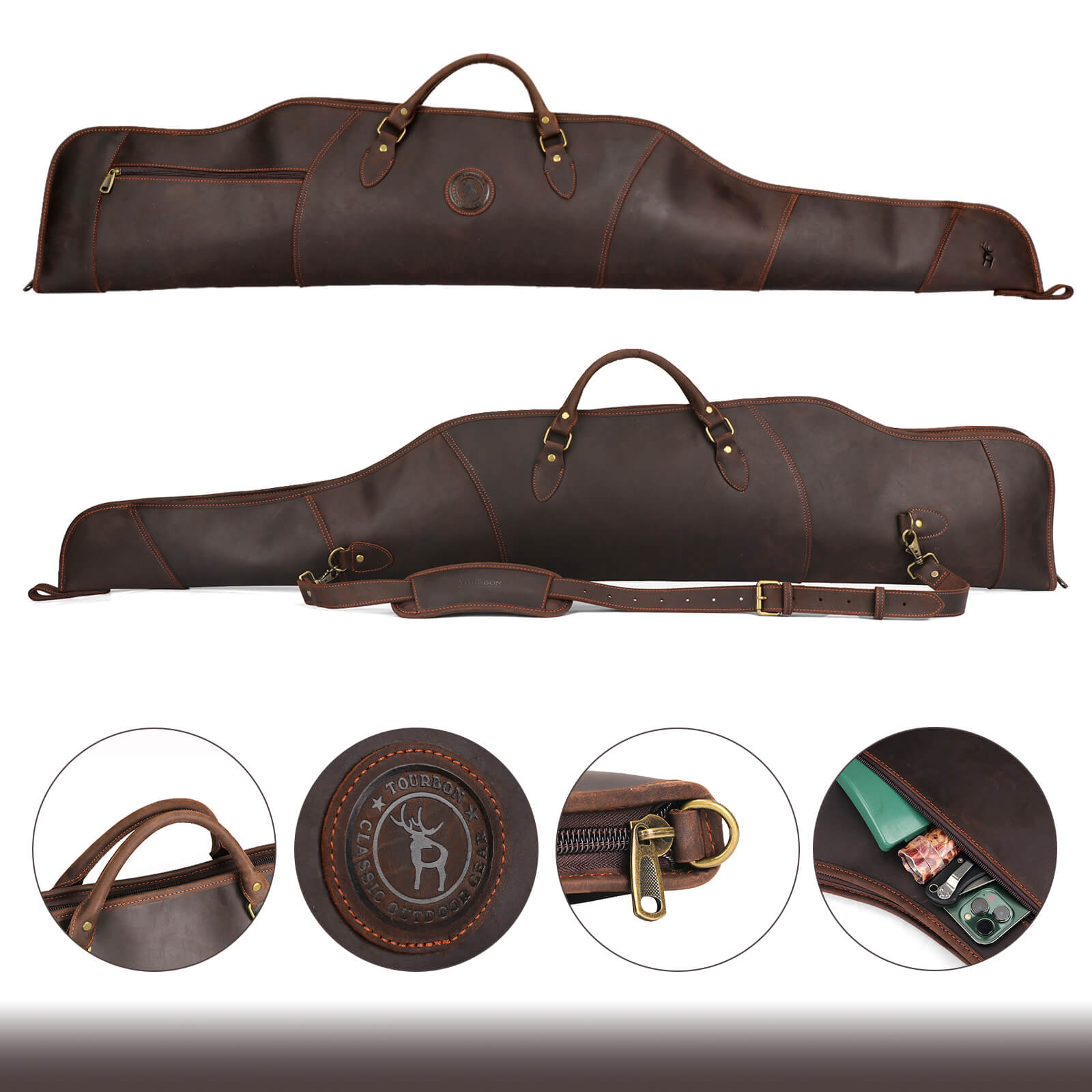 TOURBON Vintage Genuine Leather Hunting Bag