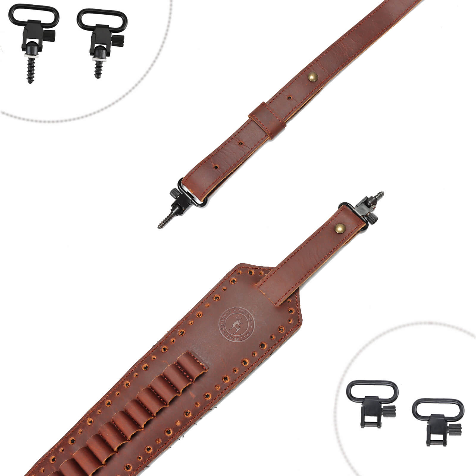 TOURBON Genuine Hunting Leather Sling Soft Padded 