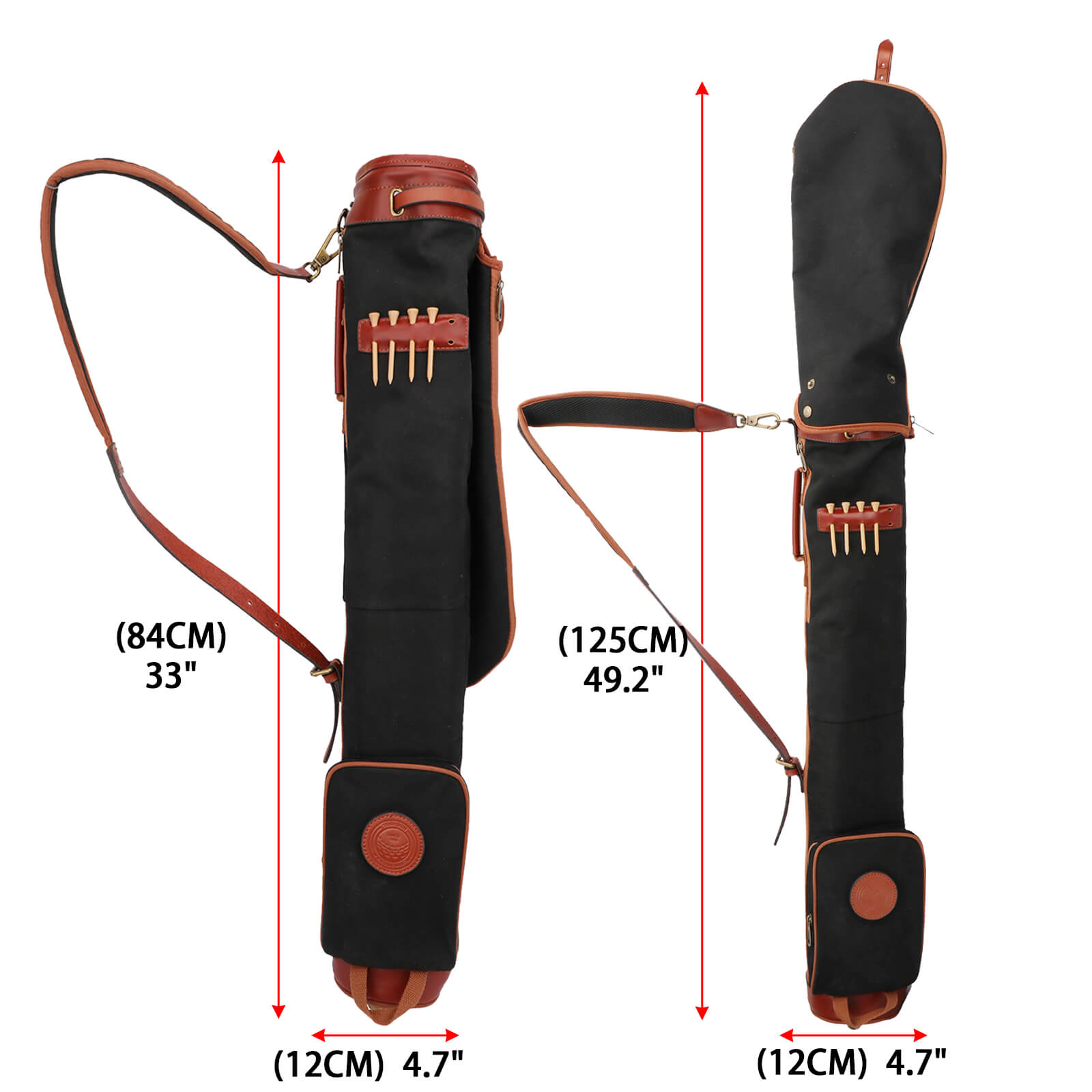 TOURBON Retro Canvas & Leather Golf Club Pencil Travel Bag