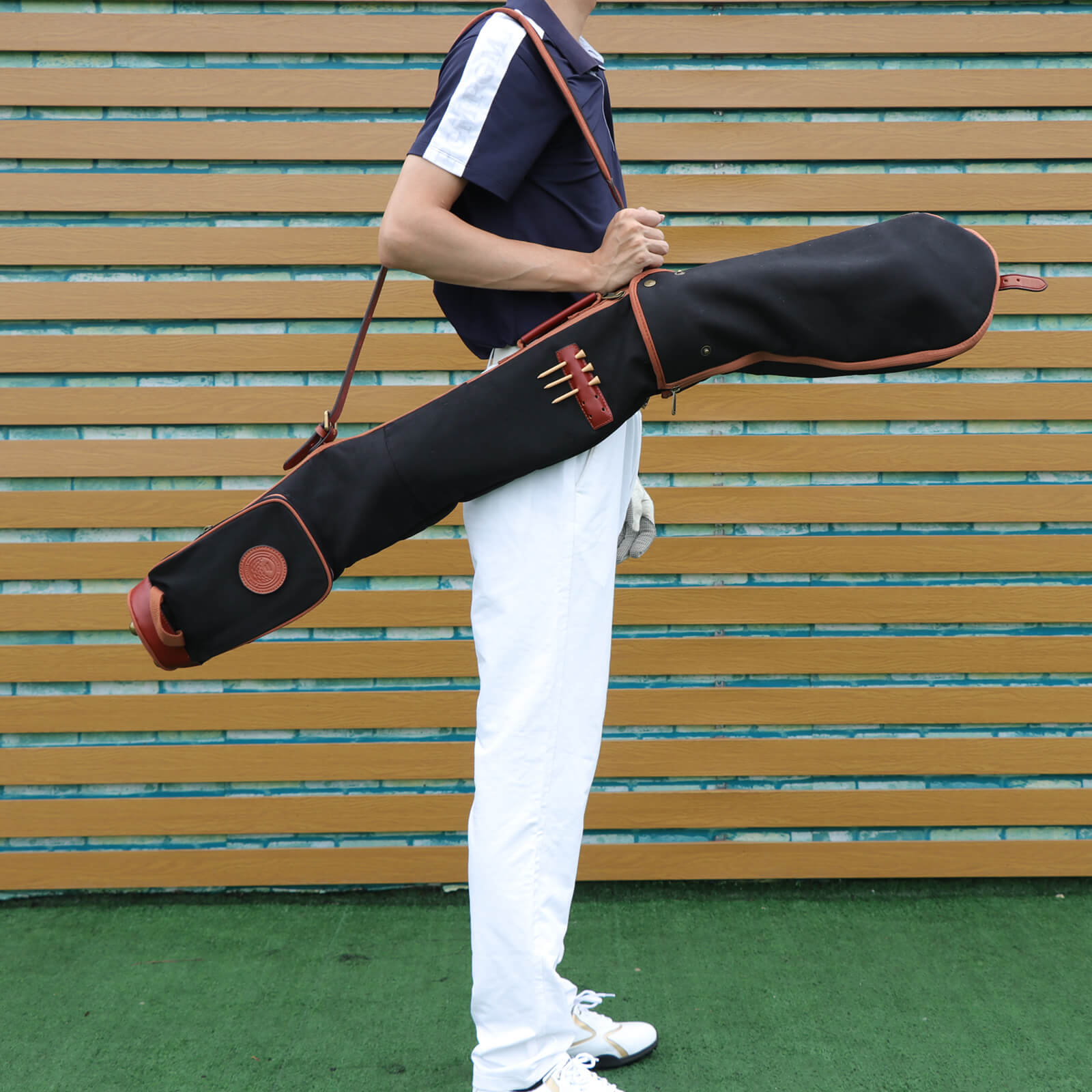 TOURBON Retro Canvas & Leather Golf Club Pencil Travel Bag