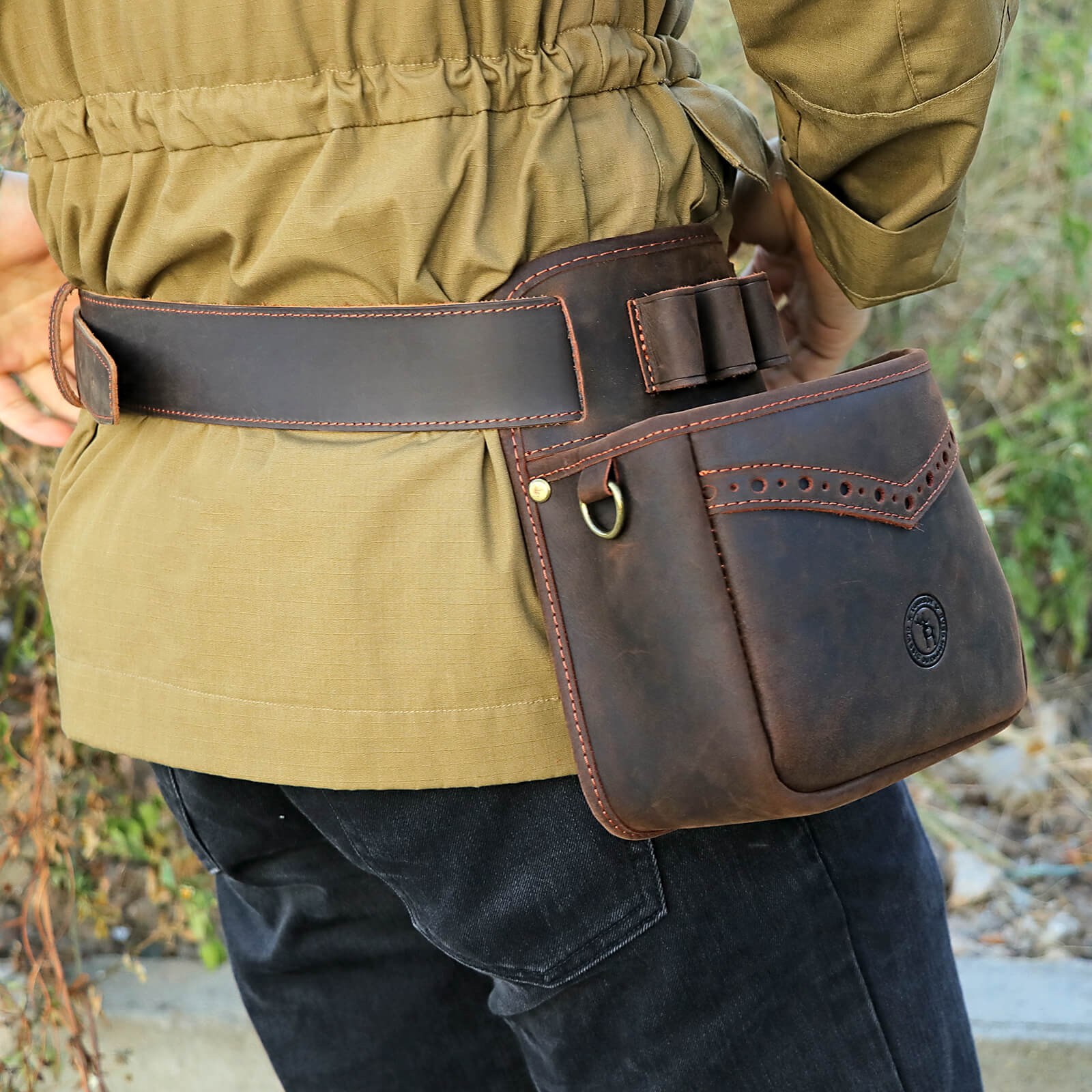 TOURBON Vintage Genuine Leather Trap Shooting Bag