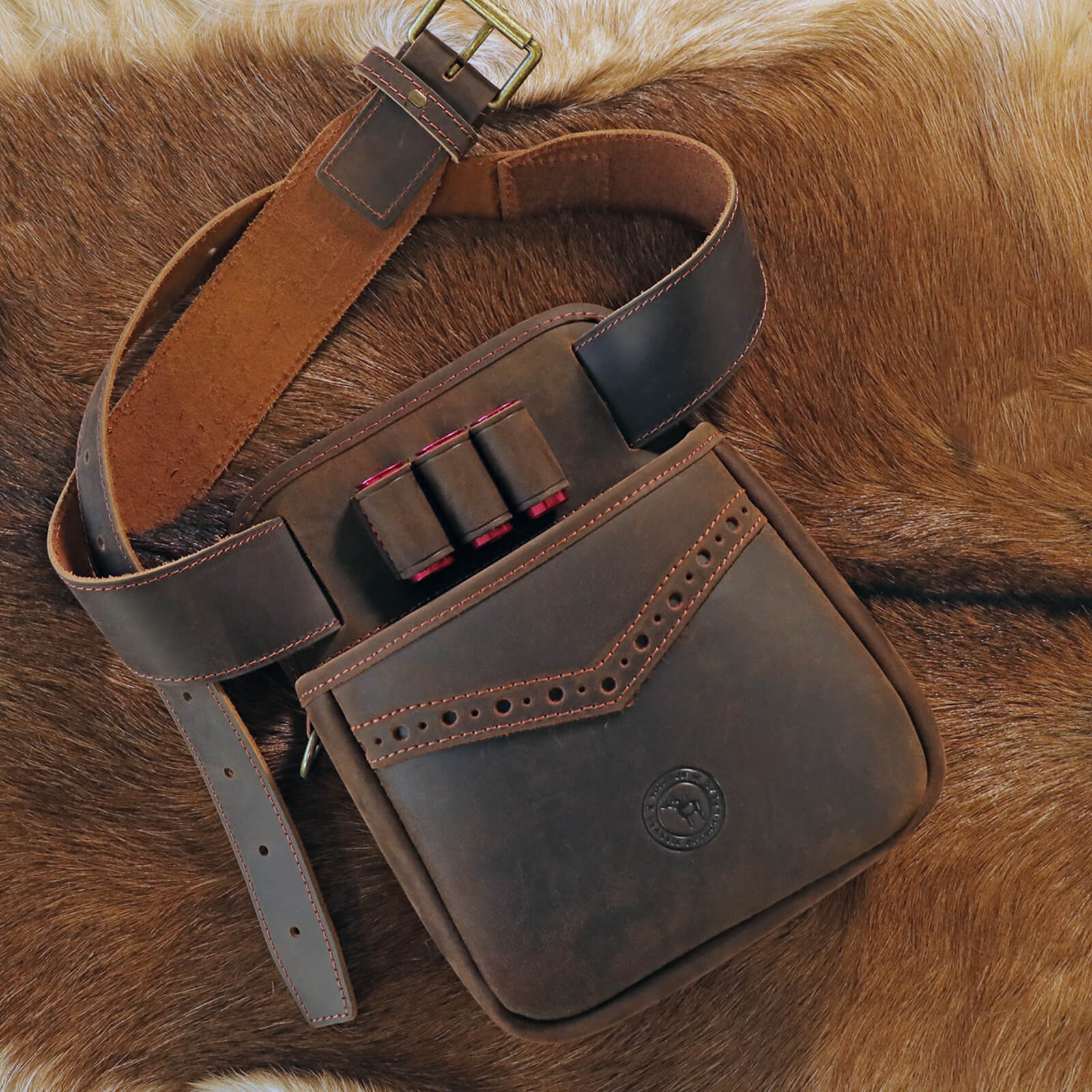 TOURBON Vintage Genuine Leather Trap Shooting Bag