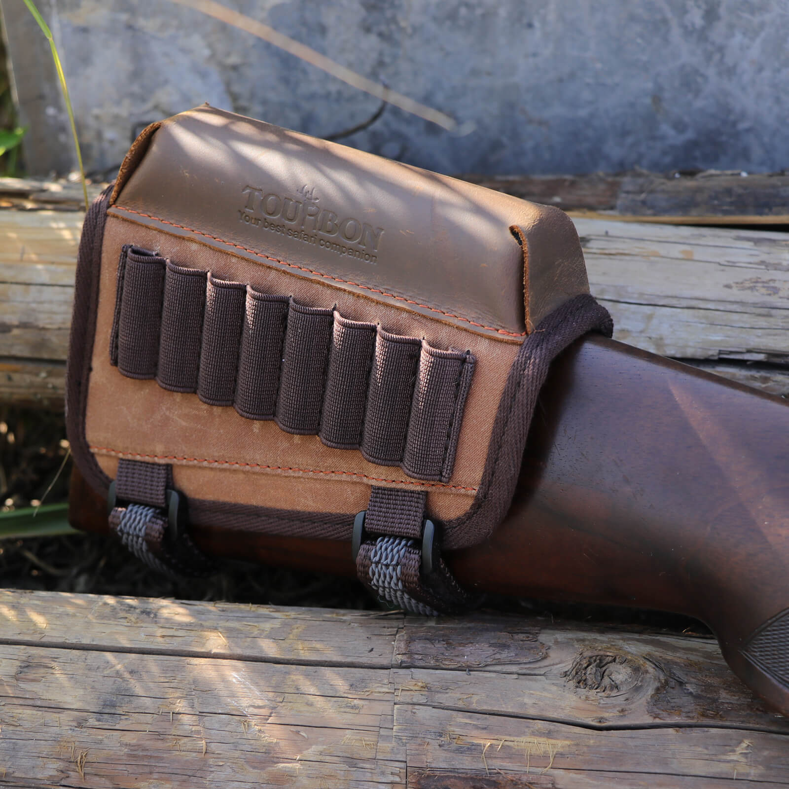 TOURBON Hunting Buttstock Cheek Rest Pad Shell Holder - Canvas and Leather