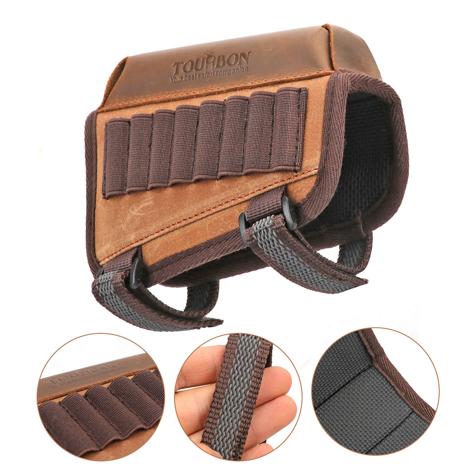 TOURBON Hunting Buttstock Cheek Rest Pad Shell Holder - Canvas and Leather