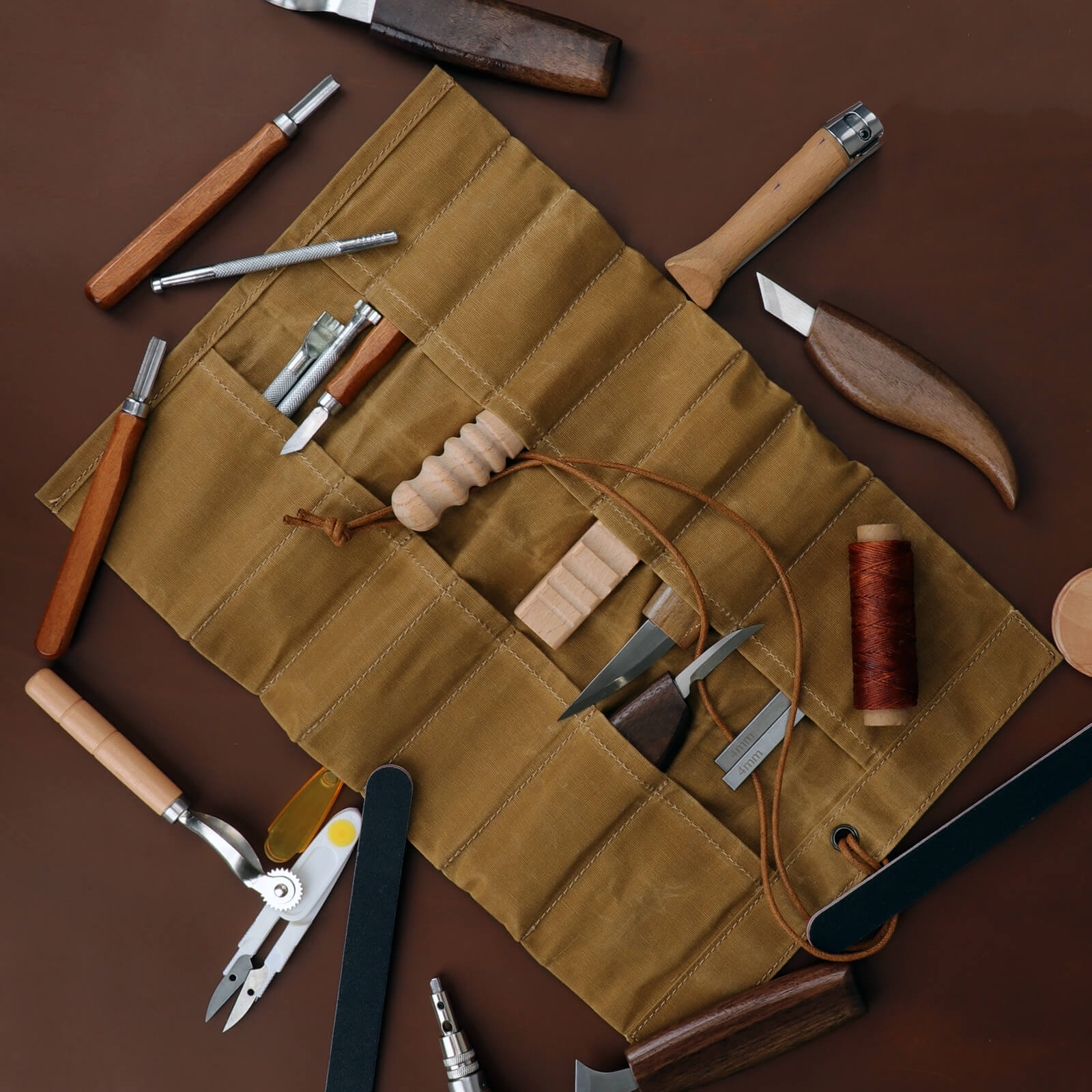 TOURBON Waxed Canvas Roll up Pouch 15 Pockets Hand Tools Organizer 