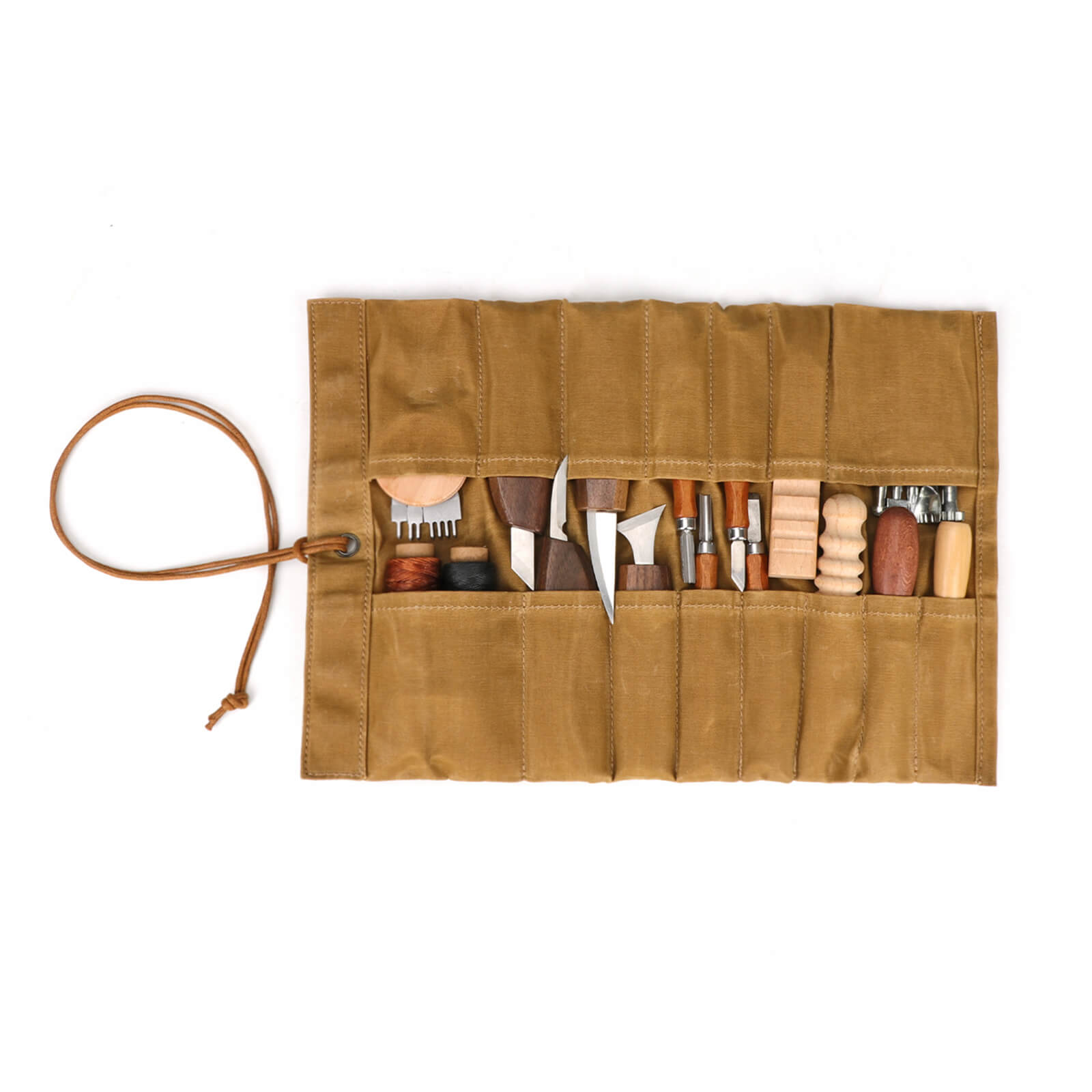 TOURBON Waxed Canvas Roll up Pouch 15 Pockets Hand Tools Organizer 