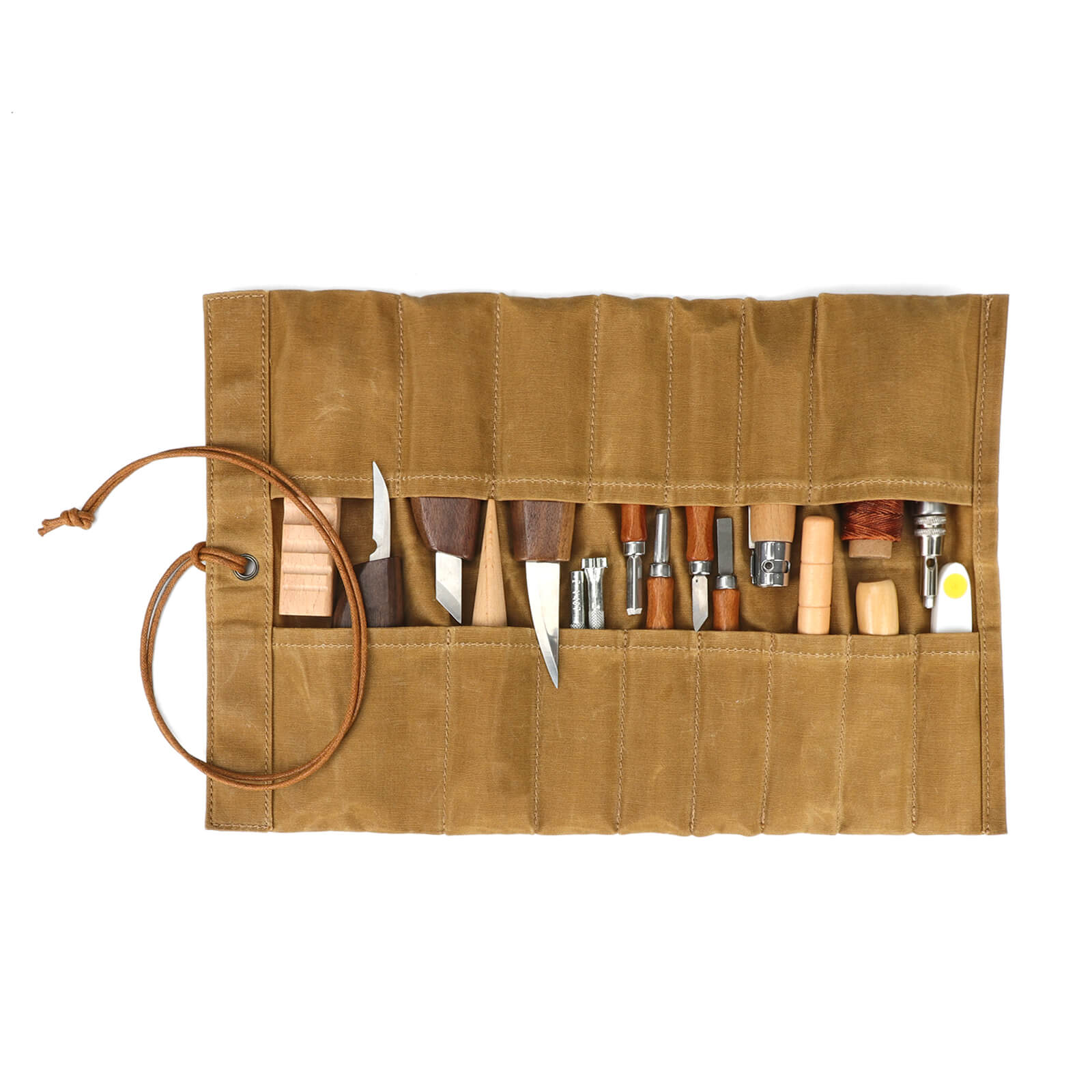 TOURBON Waxed Canvas Roll up Pouch 15 Pockets Hand Tools Organizer 