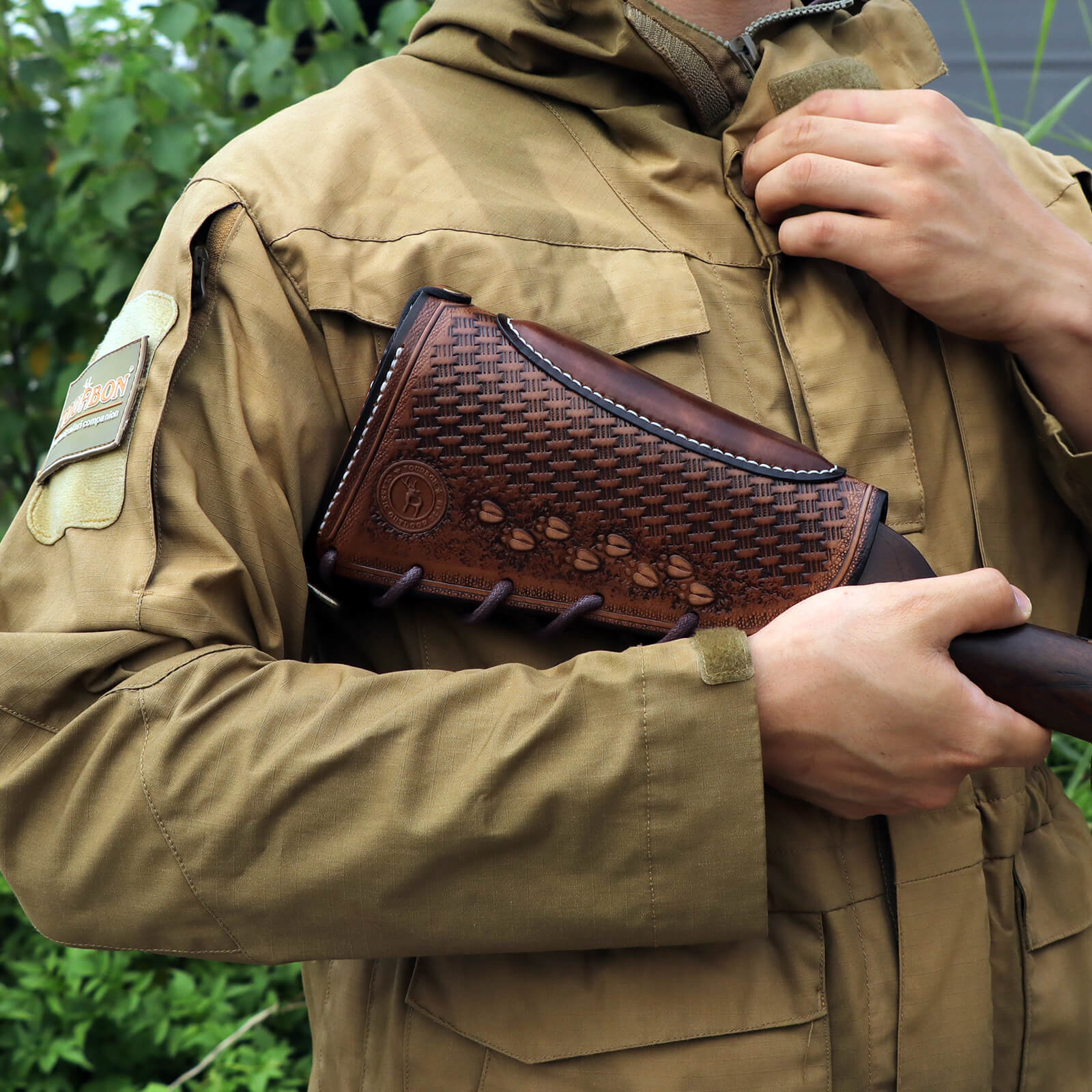 TOURBON Vintage Leather No Drill Cheek Rest Buttstock Protective Pouch