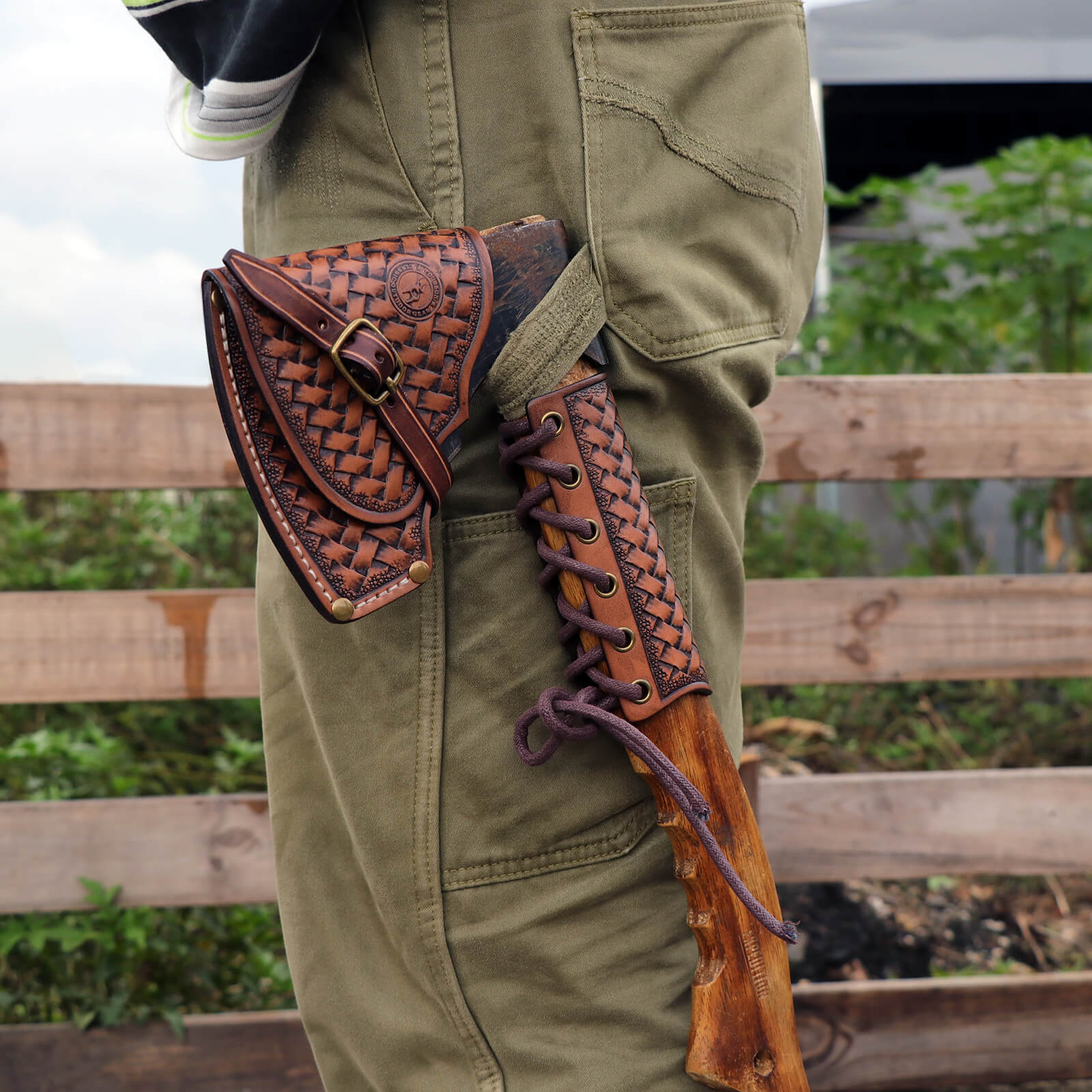 TOURBON Leather Axe Head Cover Handle Guard Collar Protector  (1 Set)