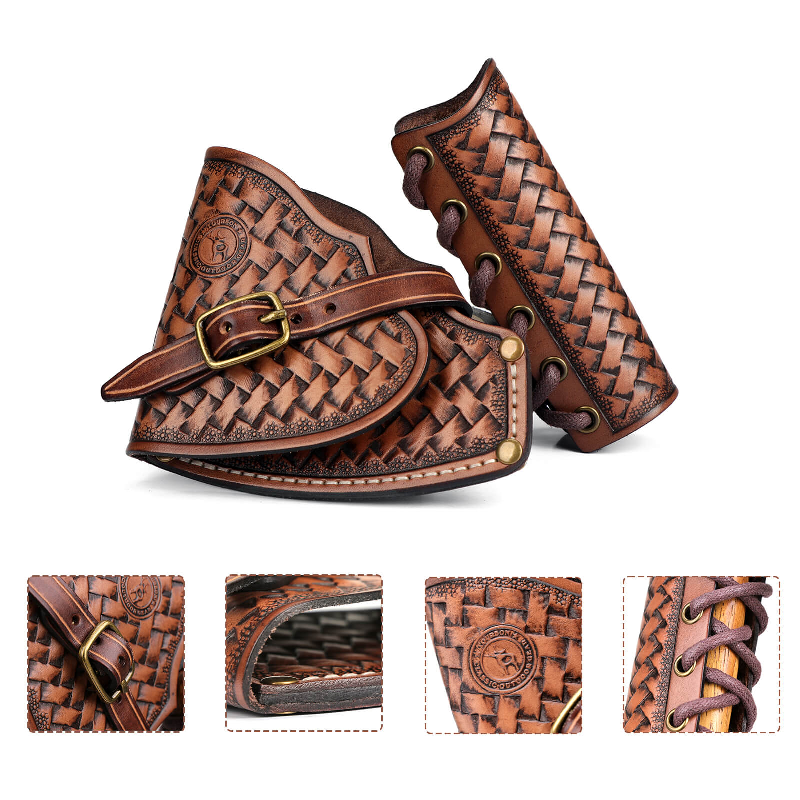 TOURBON Leather Axe Head Cover Handle Guard Collar Protector  (1 Set)