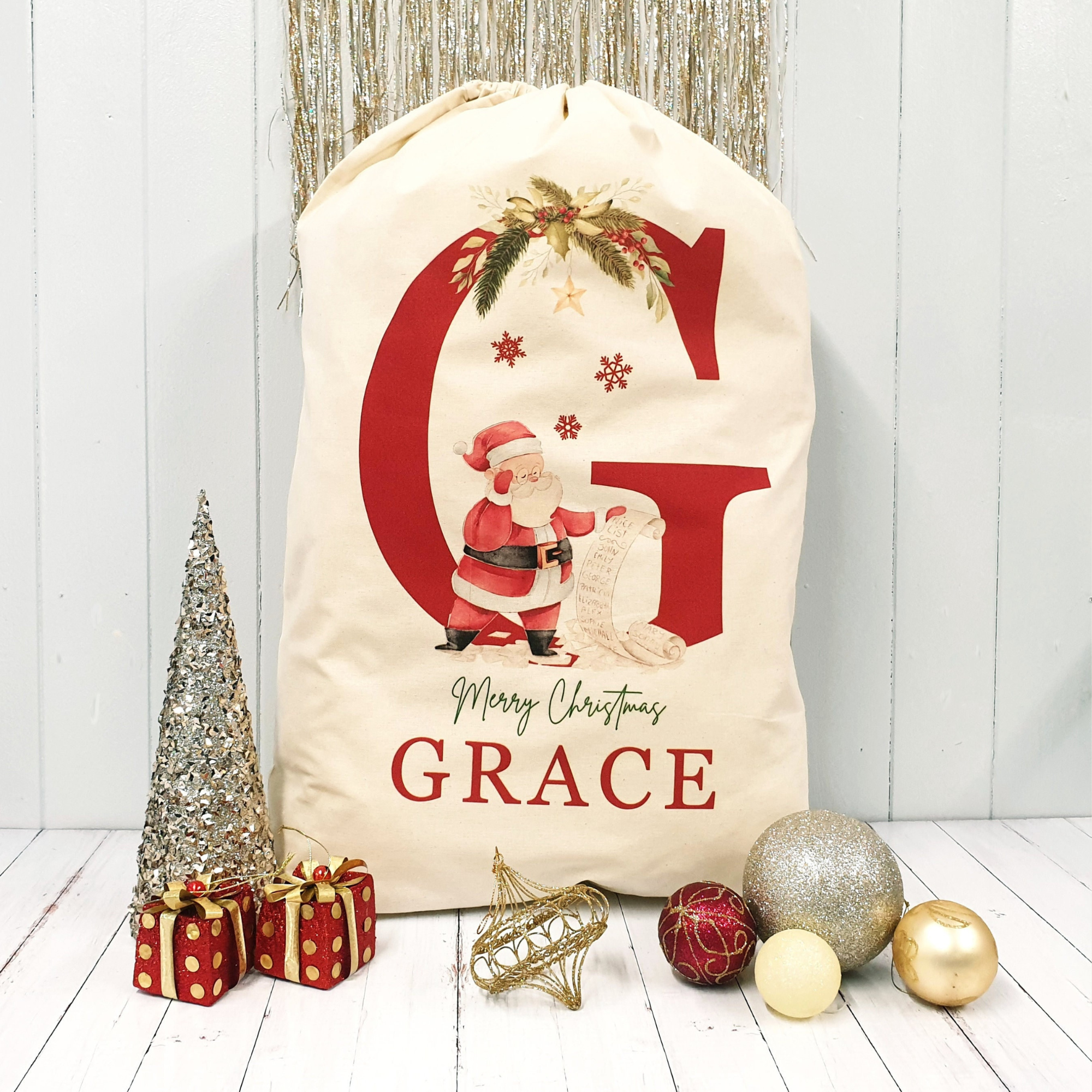 Personalized Name & Initial Christmas Gift Sack