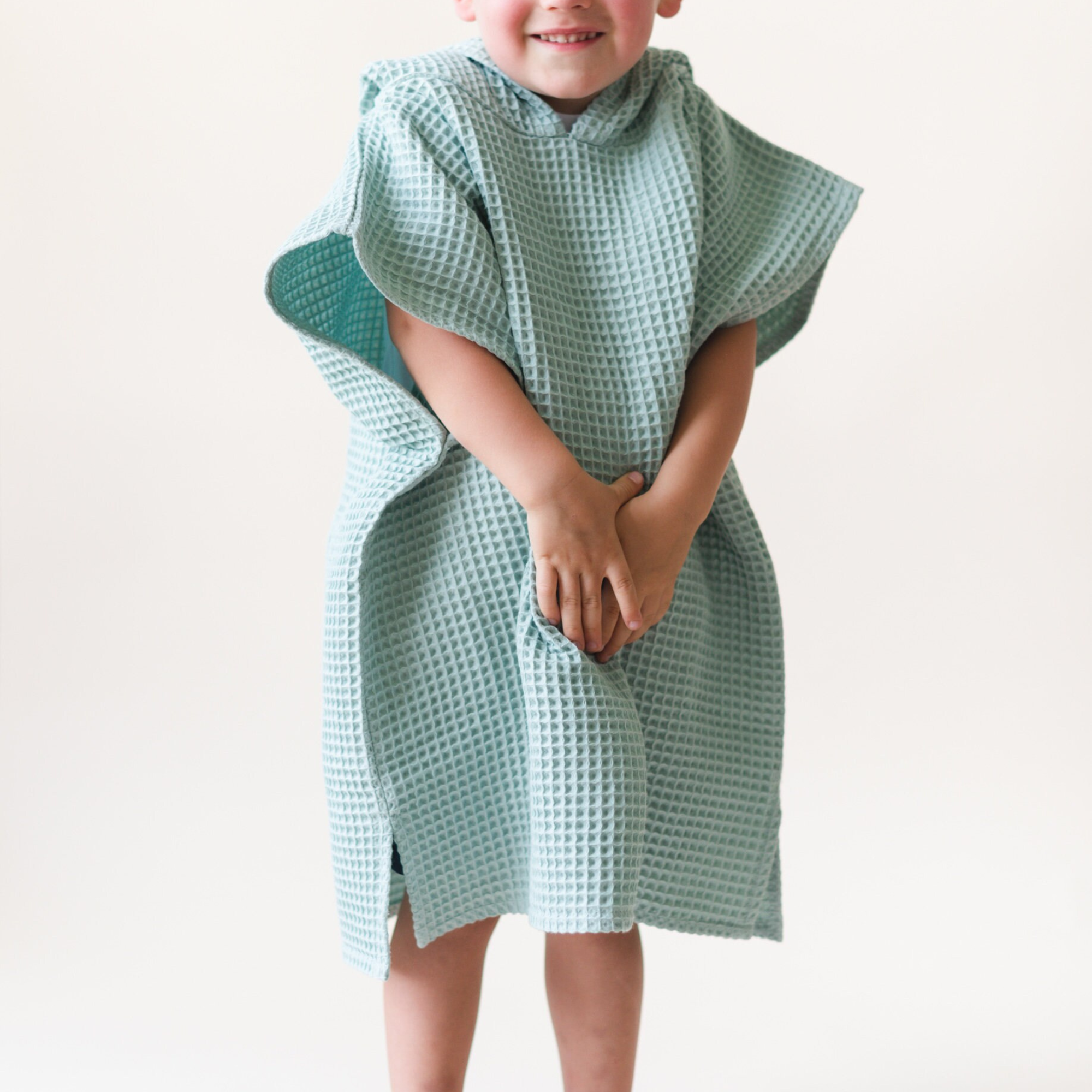 Personalized Embroidery Kids Waffle Beach Towel Poncho for Summer & Beach 