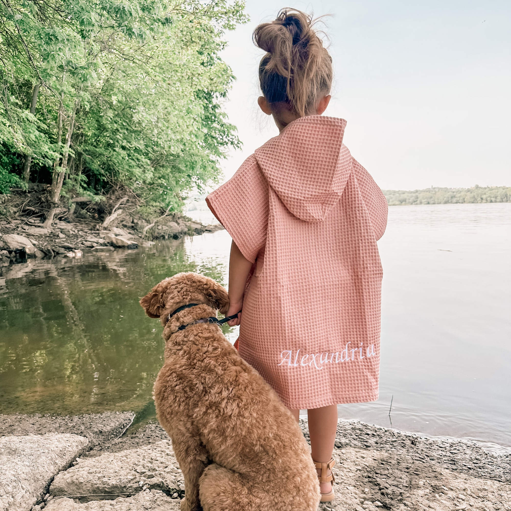 Personalized Embroidery Kids Waffle Beach Towel Poncho for Summer & Beach 