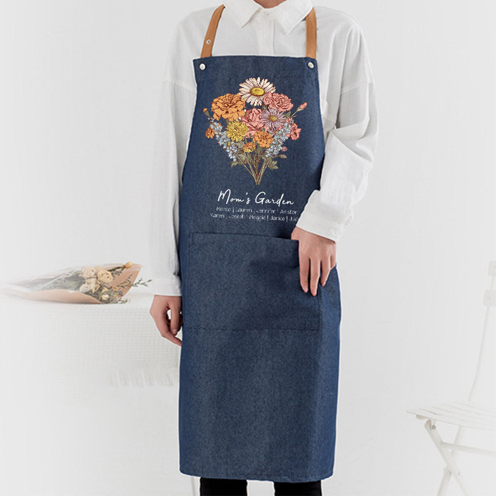 50%OFF⭐️Personalized Birth flower Bouquet Names Apron Waterproof