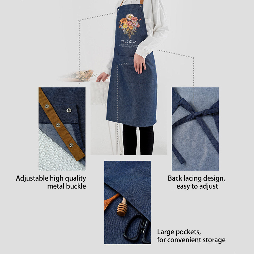 50%OFF⭐️Personalized Birth flower Bouquet Names Apron Waterproof