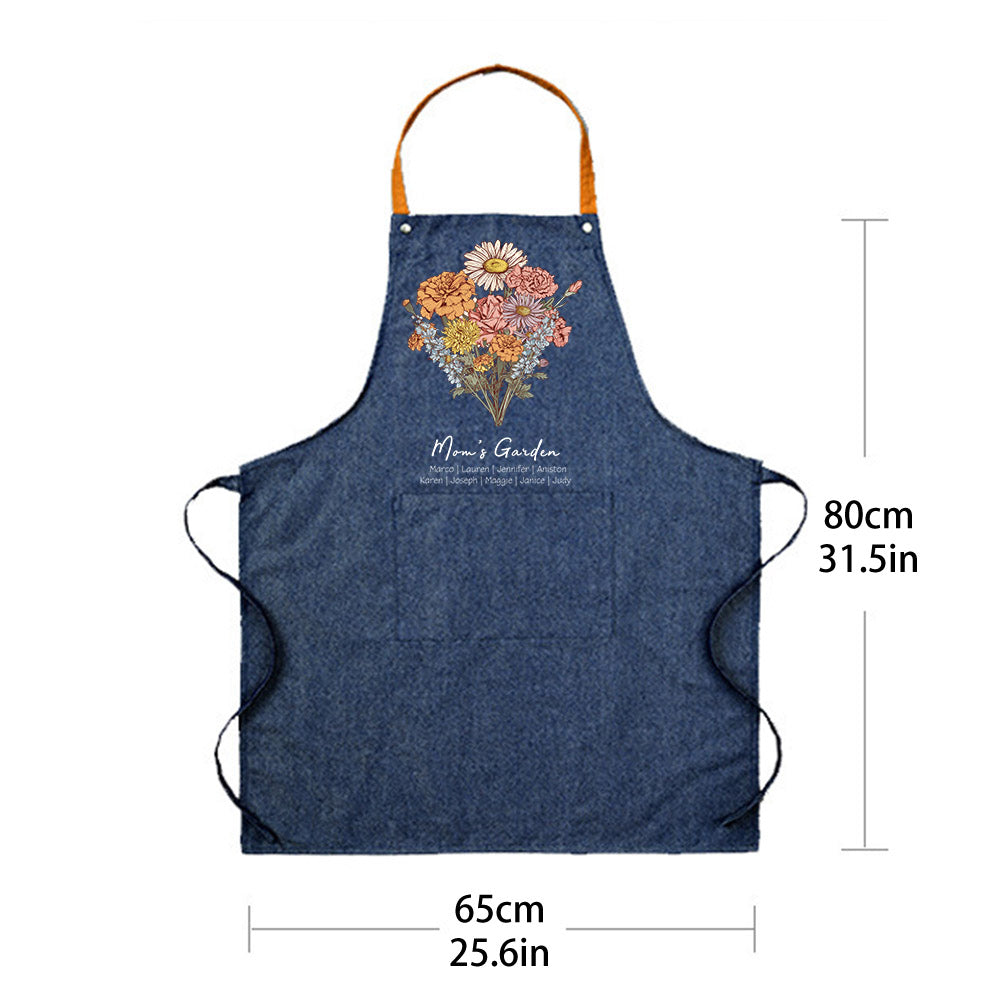 50%OFF⭐️Personalized Birth flower Bouquet Names Apron Waterproof
