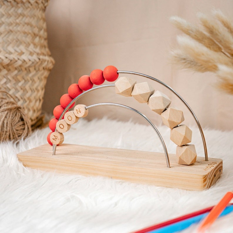 Personalized Rainbow Abacus, Montessori Nursery Decor Bohemian Toys AU New SKY