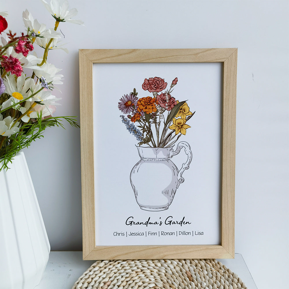 50%OFF⭐️Personalized Birth flower Bouquet Vase Names Frame For Mom/Grandma