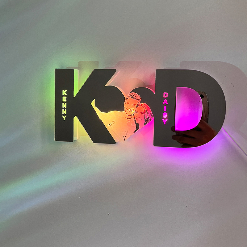 Personalized letter heart photo led mirror light