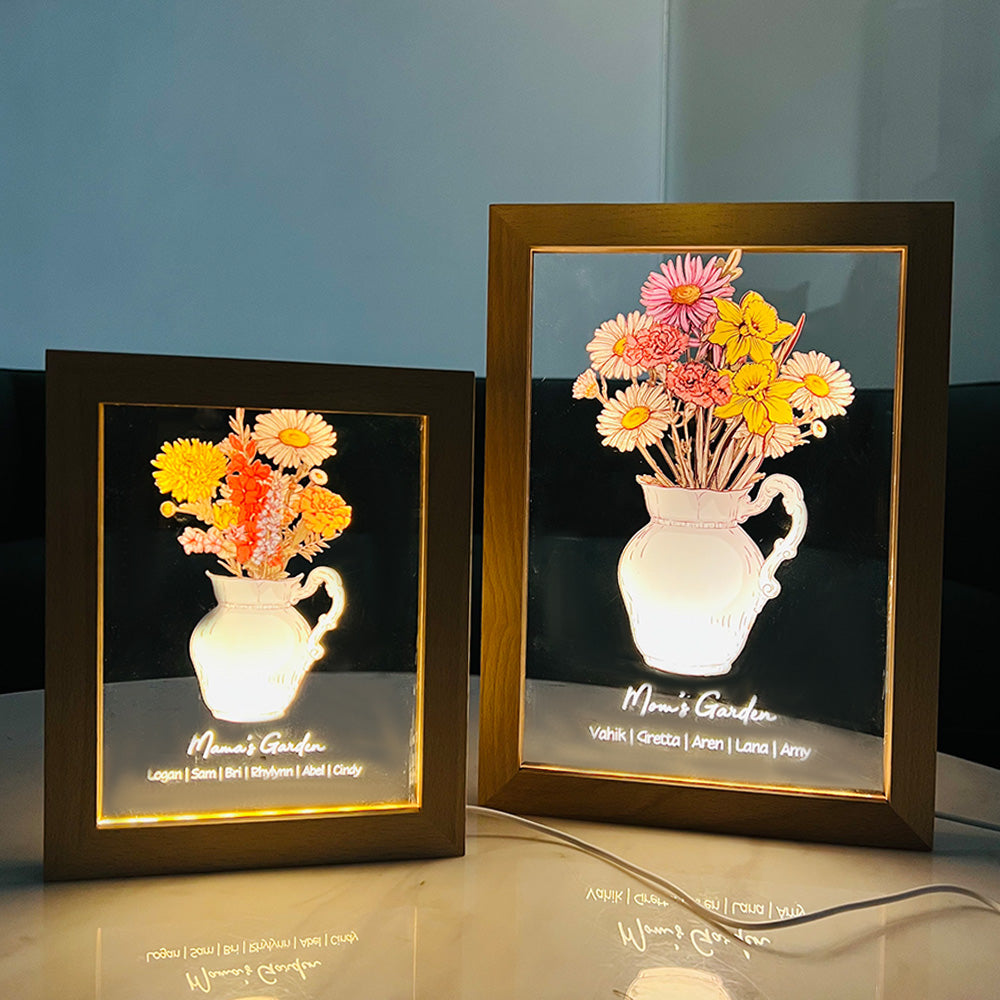 Custom Birth Flower Bouquet Vase LED Light Frame With Name