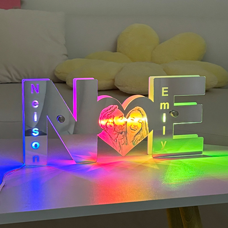 Personalized letter heart photo led mirror light