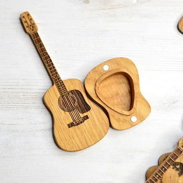 Wooden acoustic guitar pick box with stand, personalized guitar box for pick
