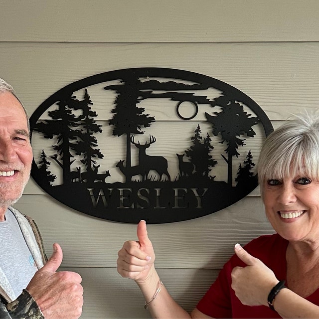 Personalized Oval Deer Metal Cabin Sign | Outdoor Hunting | Deer Hunter Gift | Custom Family Name Sign | Last Name Deer Monogram Cabin Decor